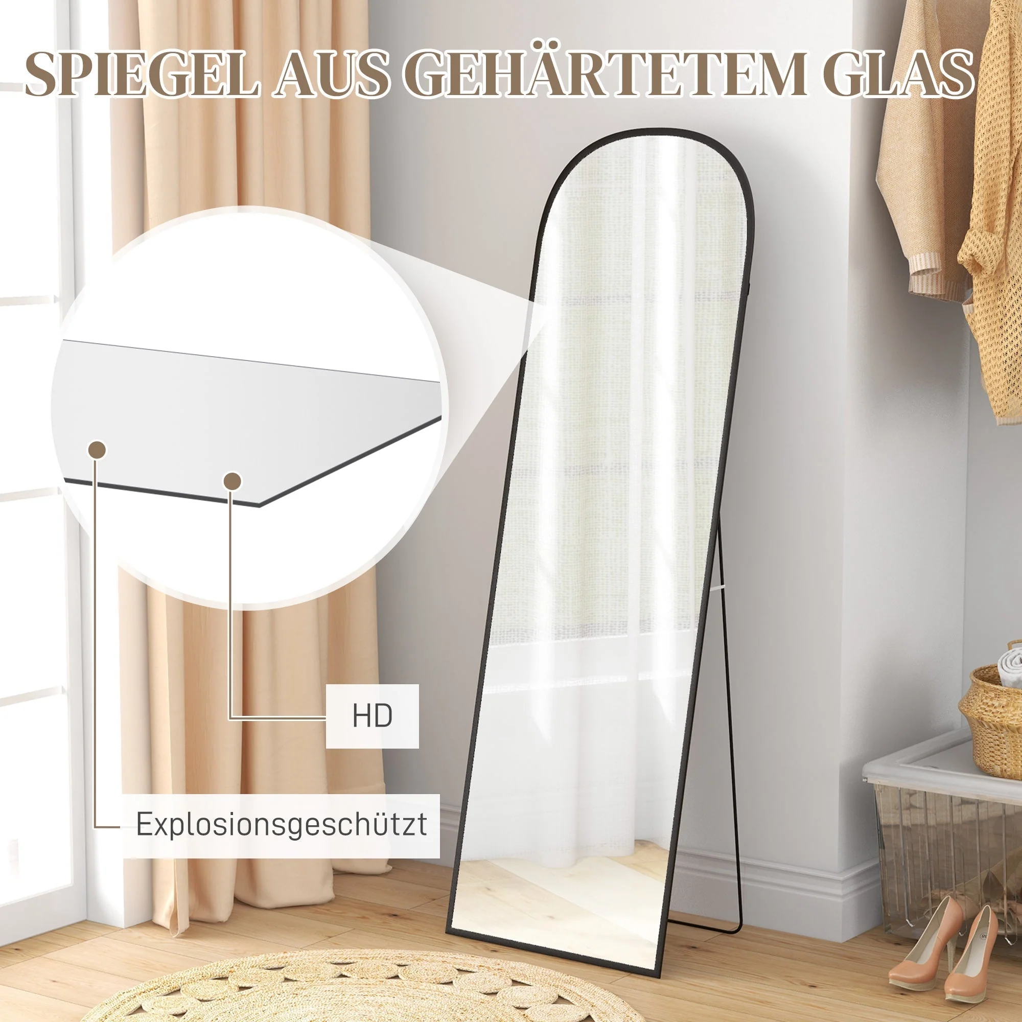 Full Length Mirror, Standing, Aluminum Alloy Frame, Black - Image 5
