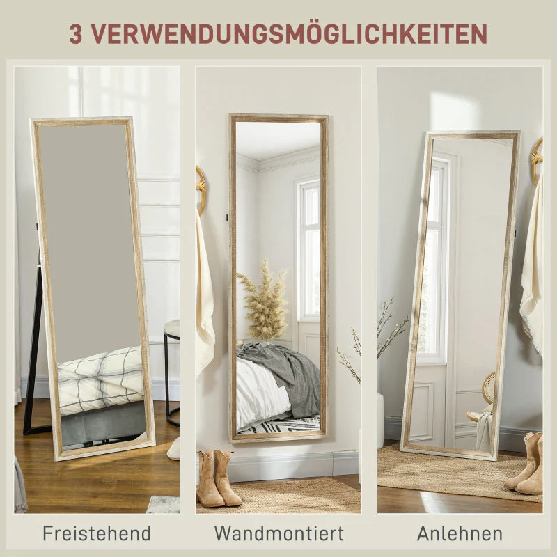 Full Length Mirror, Standing/Wall, White + Natural Wood - Image 6