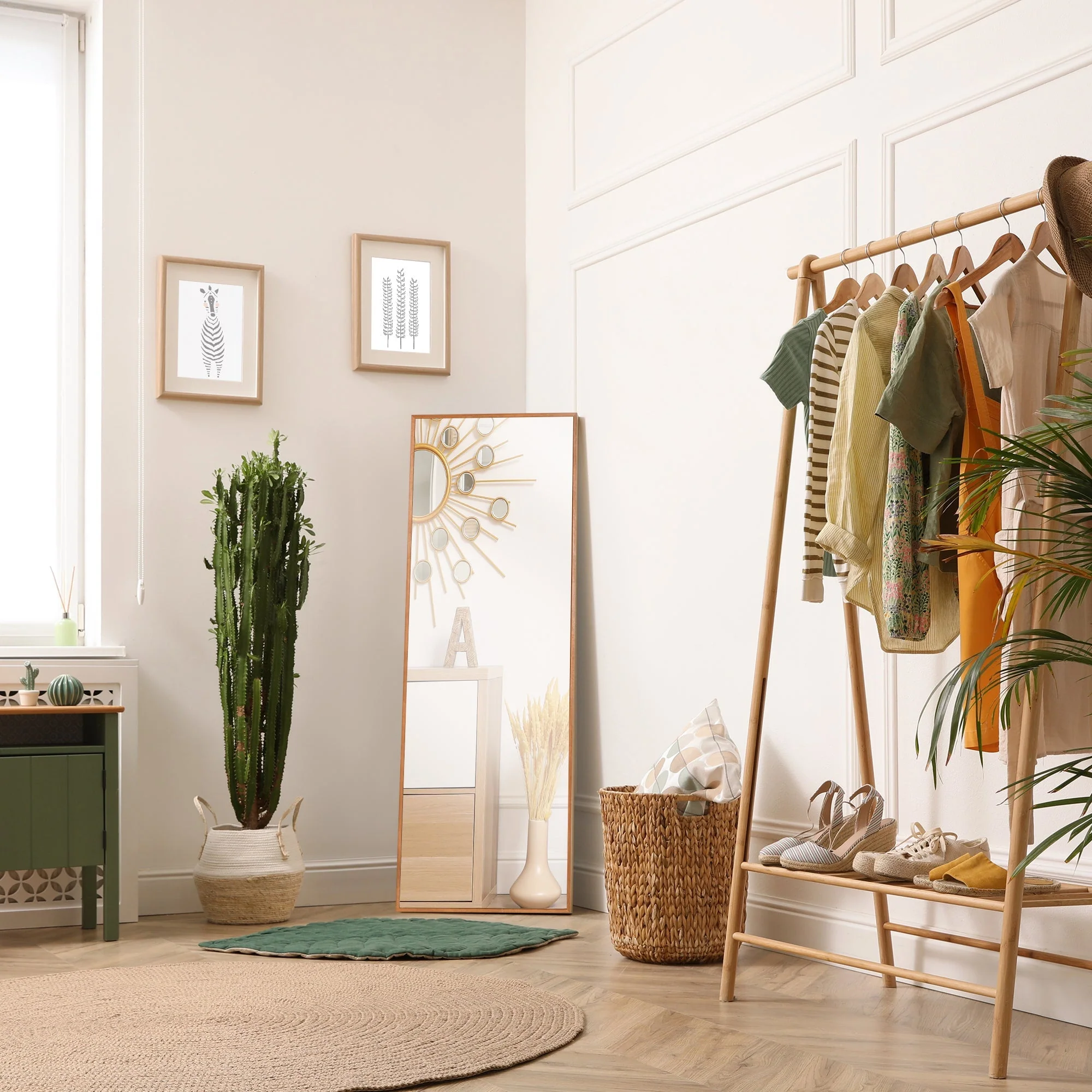 Full Length Wall Mirror, 125x45cm, Wooden Frame in Natural - Image 2