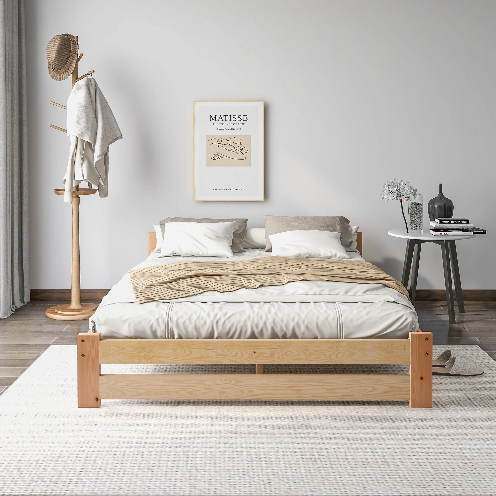 Futon Bed Solid Wood Headboard Slatted Base 200x140cm Natural Wood - Image 2