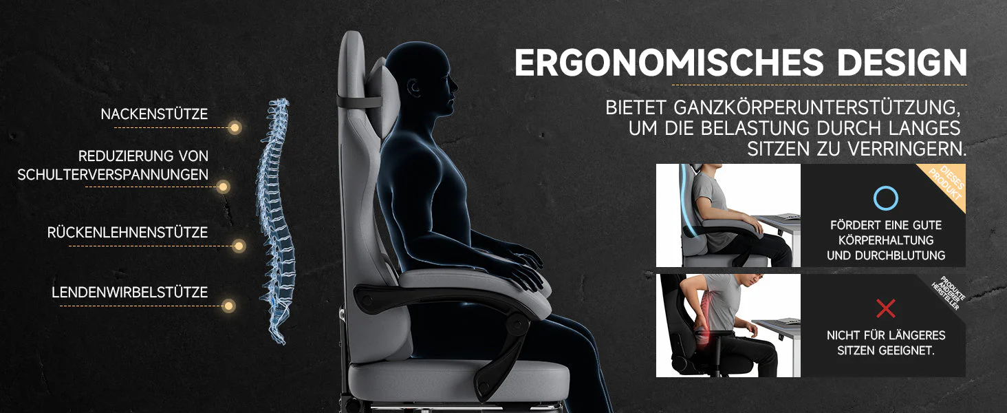 Gaming Chair Ergonomic Massage Footrest 150kg, Grey PVC Leather - Image 5
