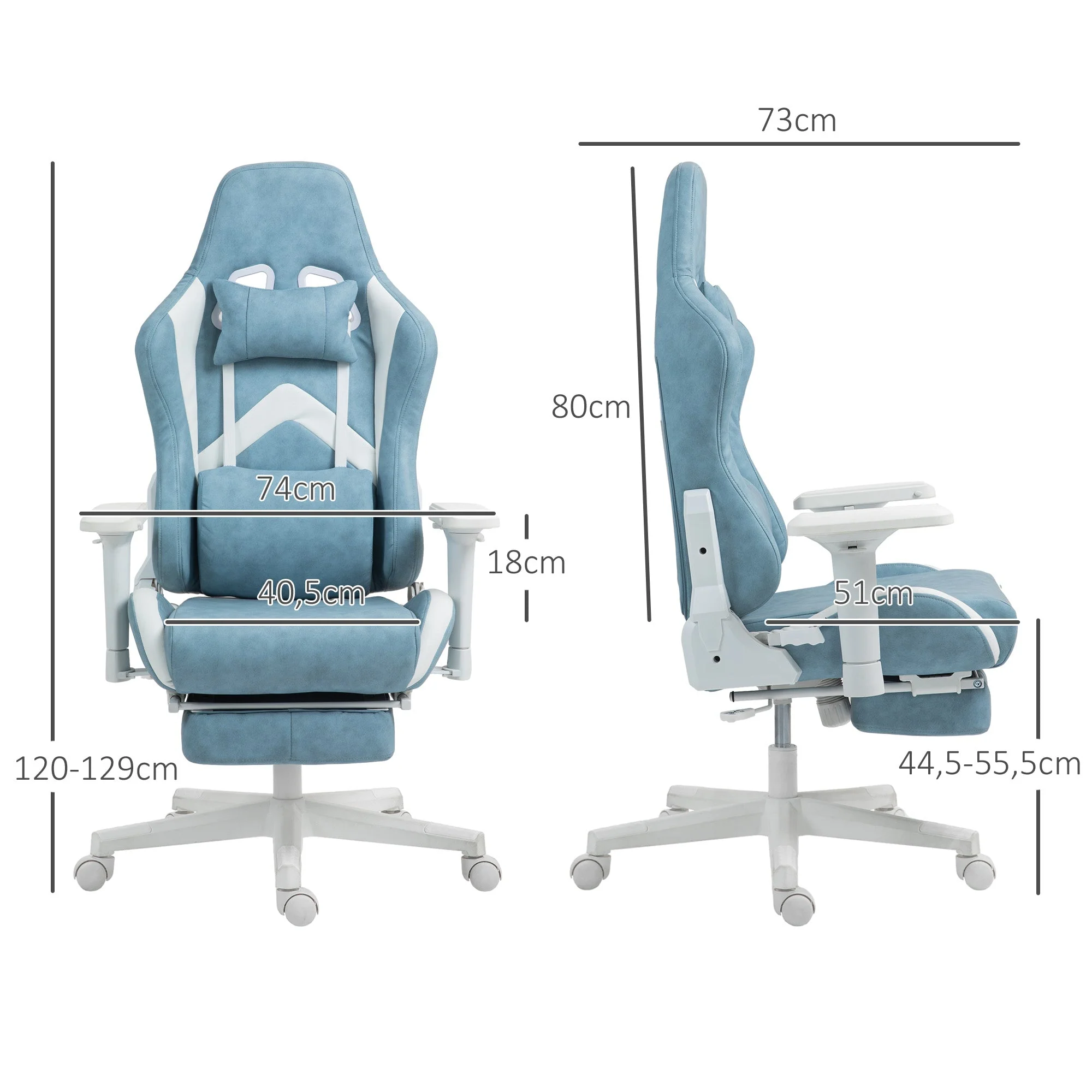 Gaming Chair with Reclining Function, Ergonomic, Faux Leather Blue - Image 3