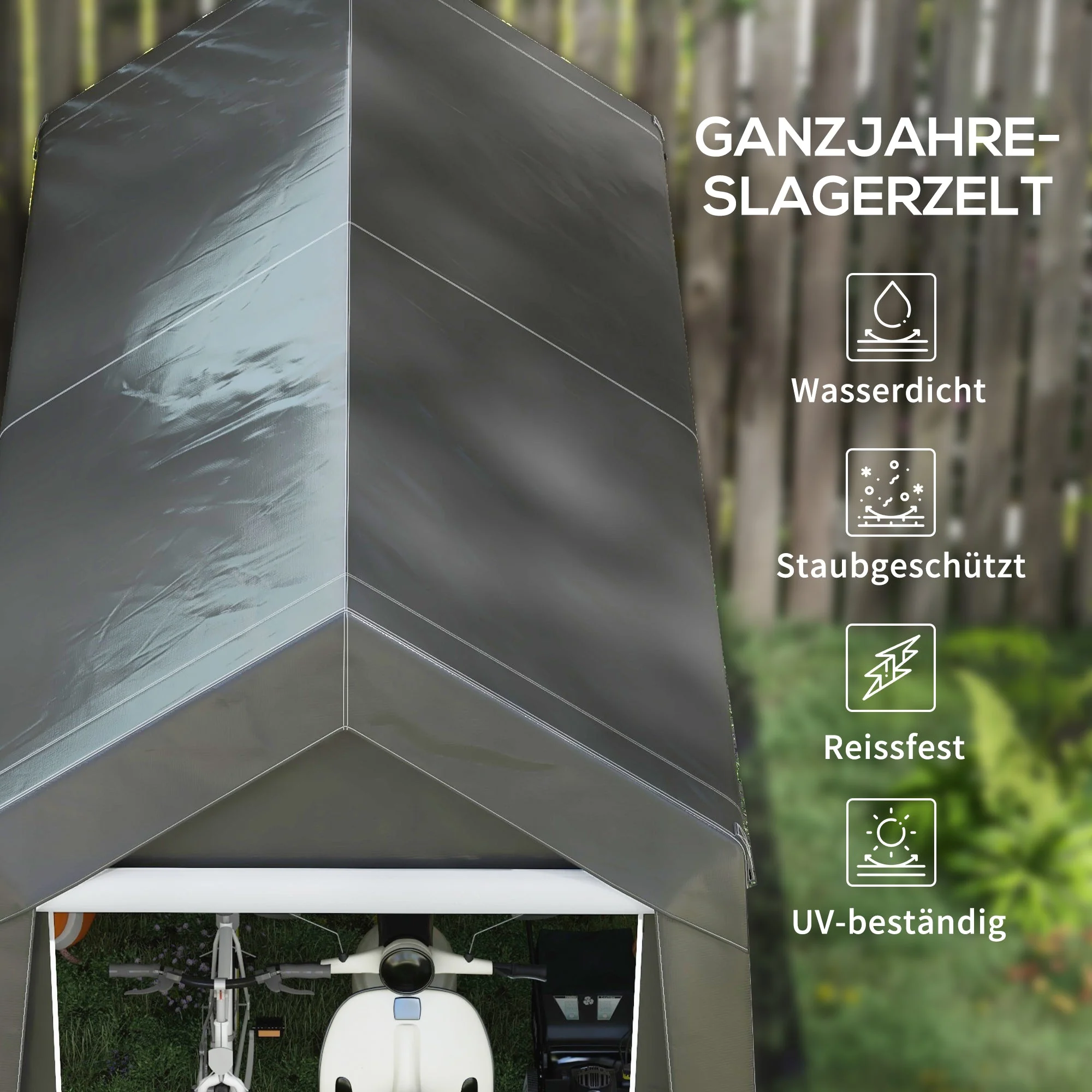 Garage Tent 2.1x3.6m Storage UV Protection Water-Repellent, Dark Grey - Image 4