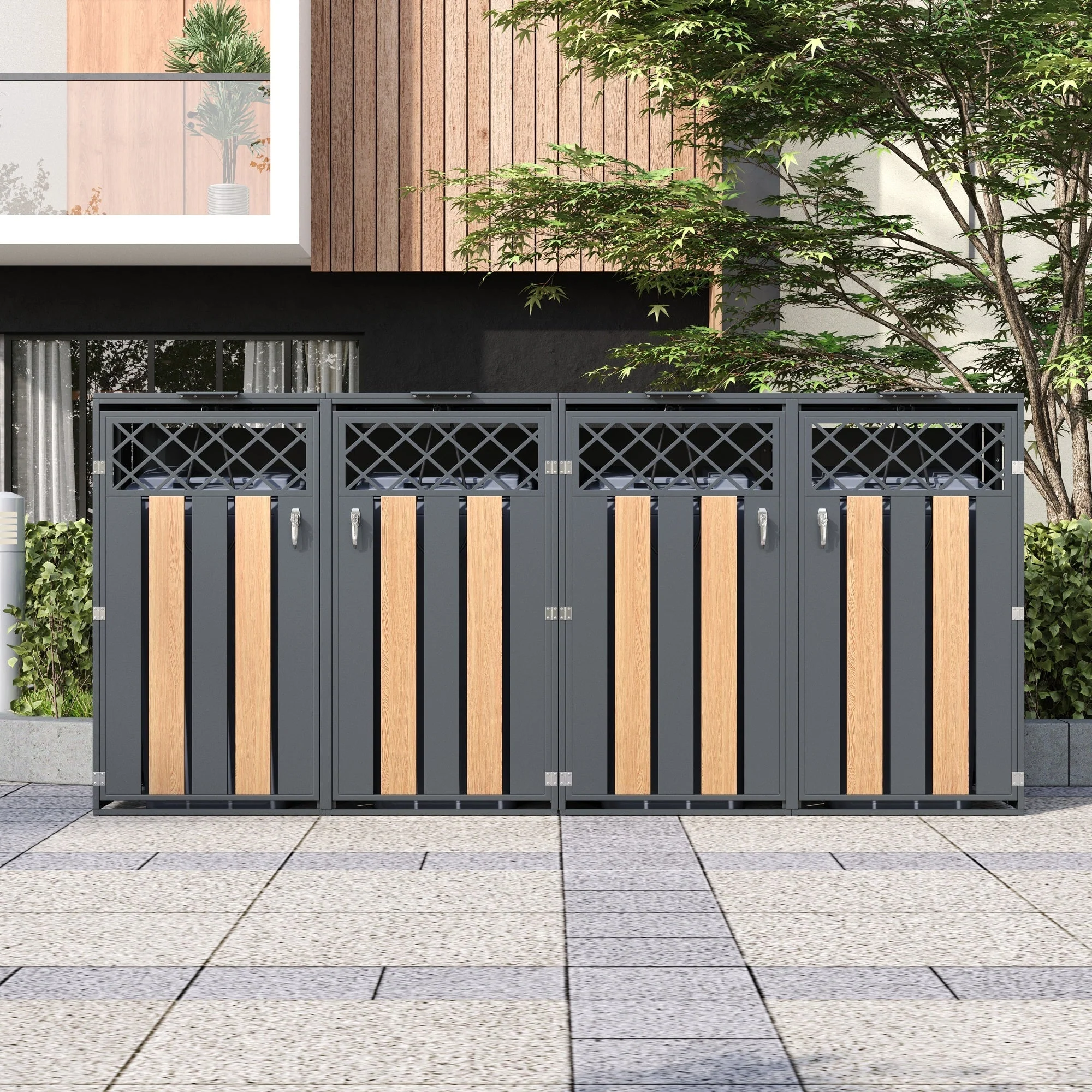 Garbage Can Storage Box with Hinged Lid and Lockable Double Doors, Metal - Image 2