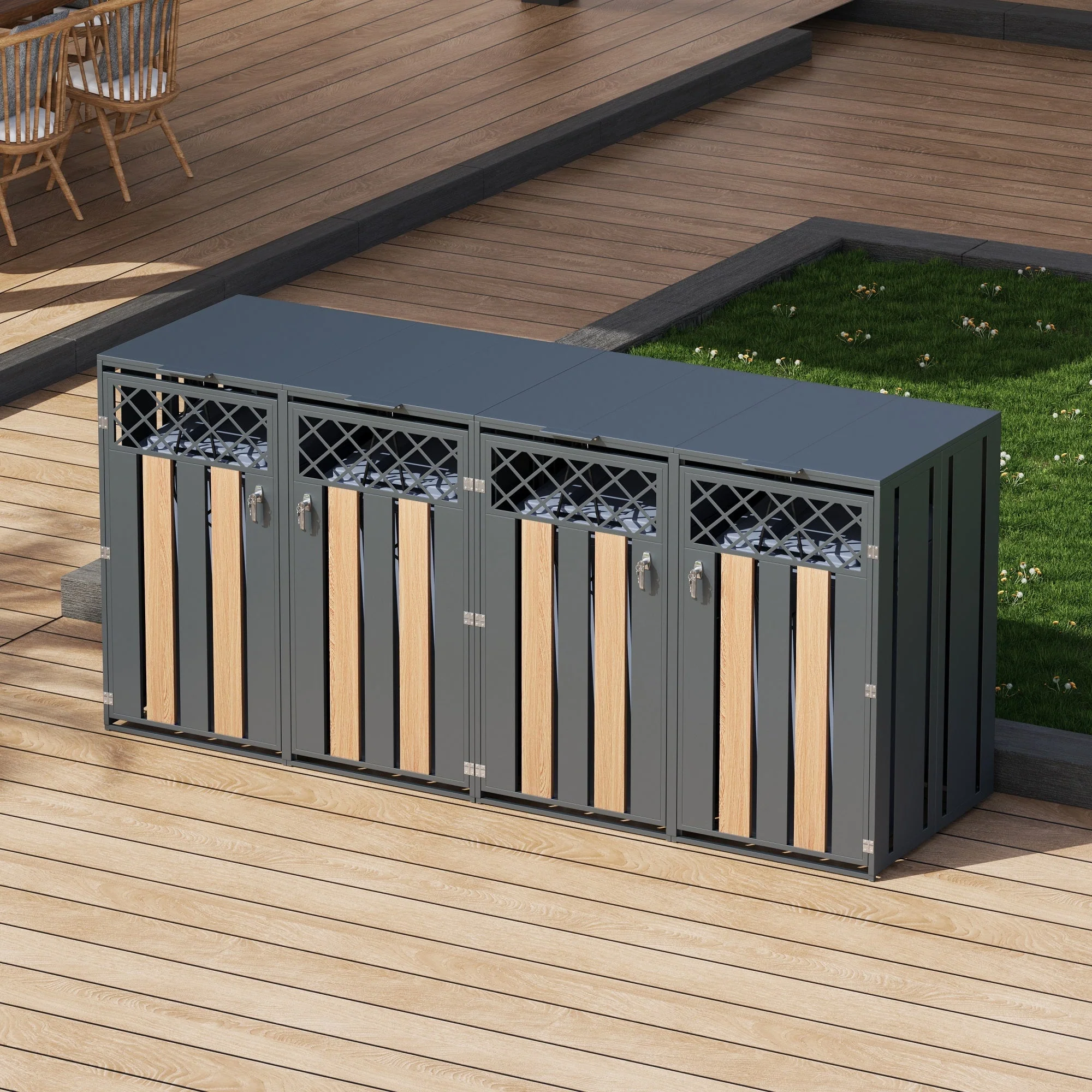 Garbage Can Storage Box with Hinged Lid and Lockable Double Doors, Metal - Image 8