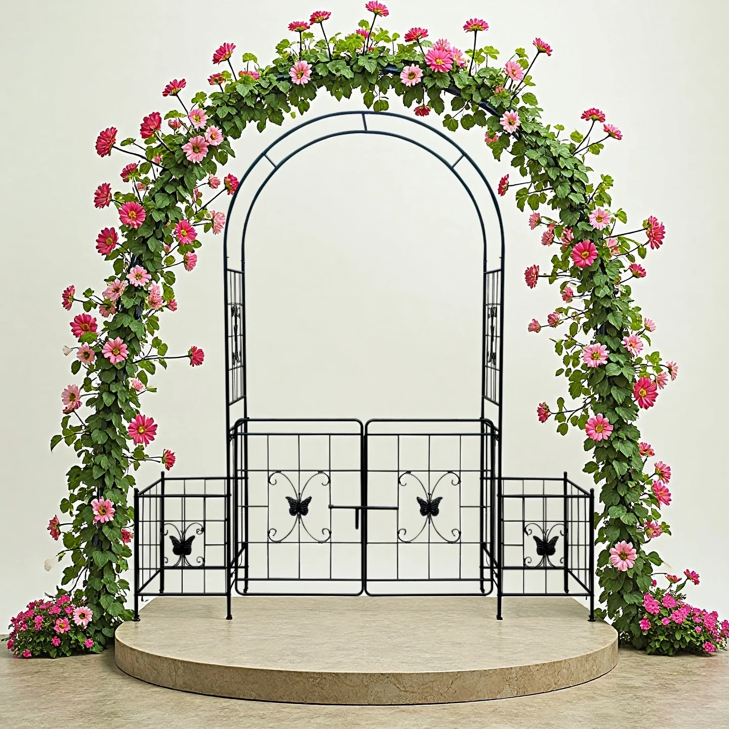 Garden Arch Arbor Trellis with Gate, Durable Metal, 7.15 Feet, Black - Image 4