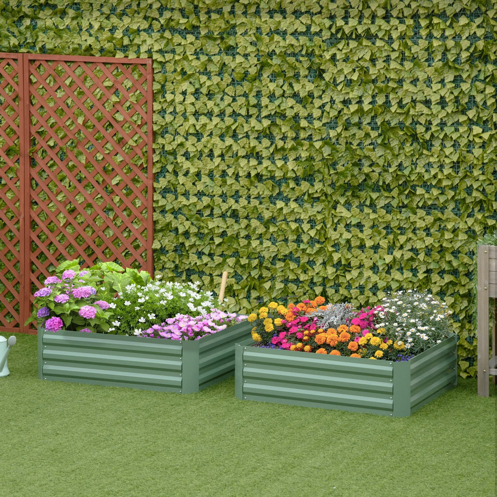 Garden Bed Planter 100x100x30cm for Vegetables & Flowers, Galvanized Steel Green - Image 2