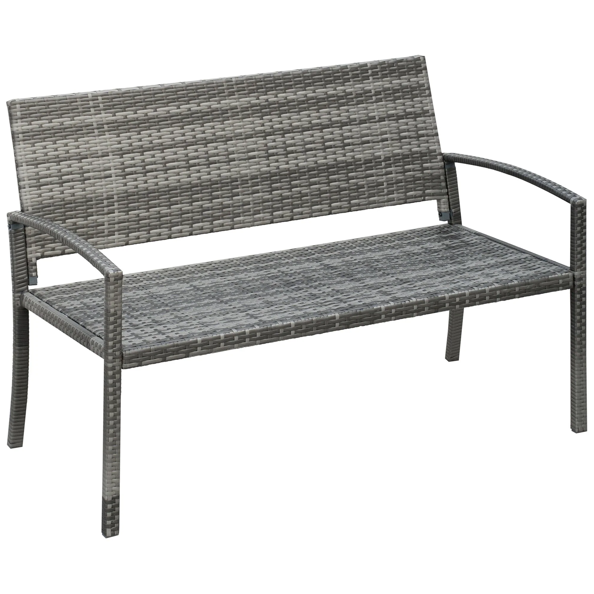 Garden Bench, Rattan Look 2-Seater Steel Frame 320kg Capacity, Grey - Image 2
