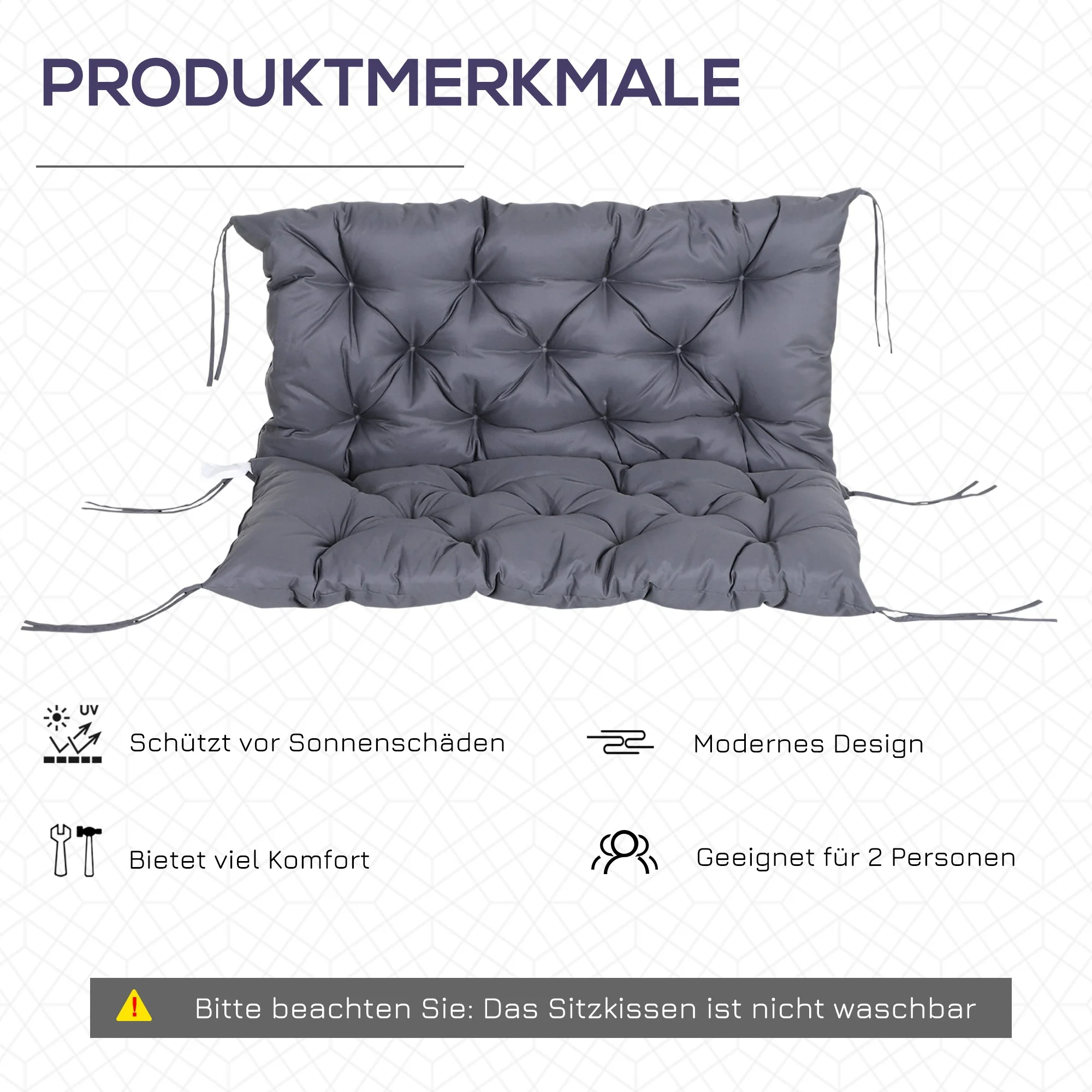 Garden Bench Seat Cushion 100x98x8cm Comfortable Weatherproof Dark Grey Cotton - Image 5