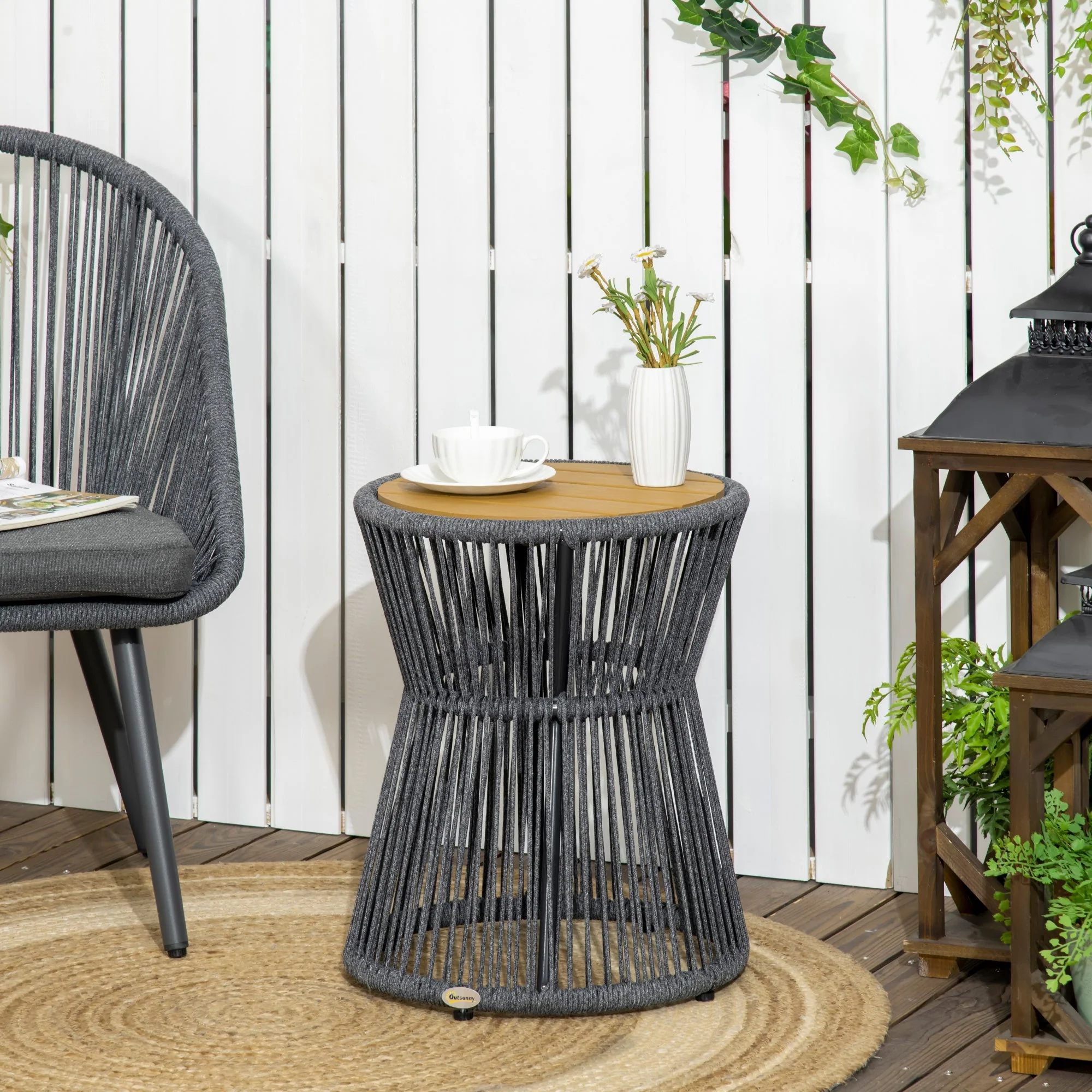 Garden/Bistro/Coffee Table, Adjustable Feet, Plastic Tabletop, Dark Grey + Natural - Image 2