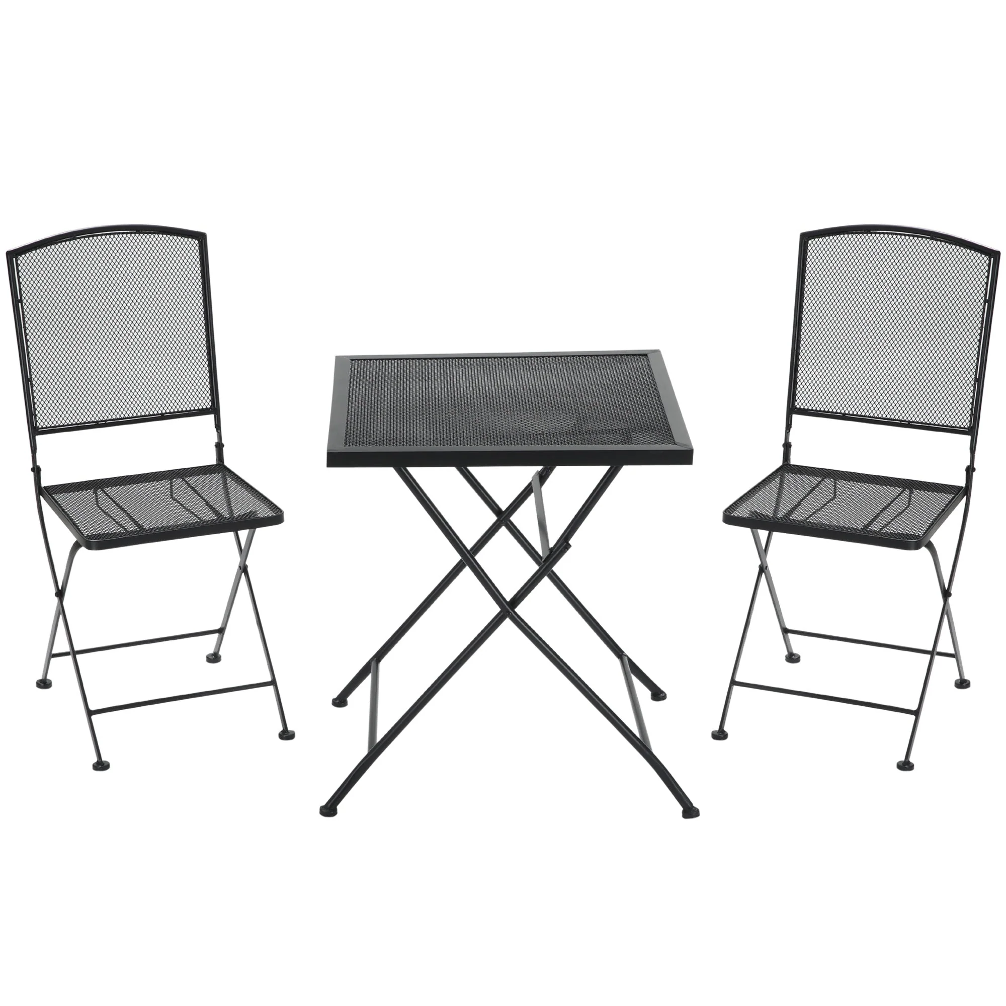 Garden Bistro Set, 3 Persons, 1 Table, 2 Folding Chairs, Metal Grey - Image 2