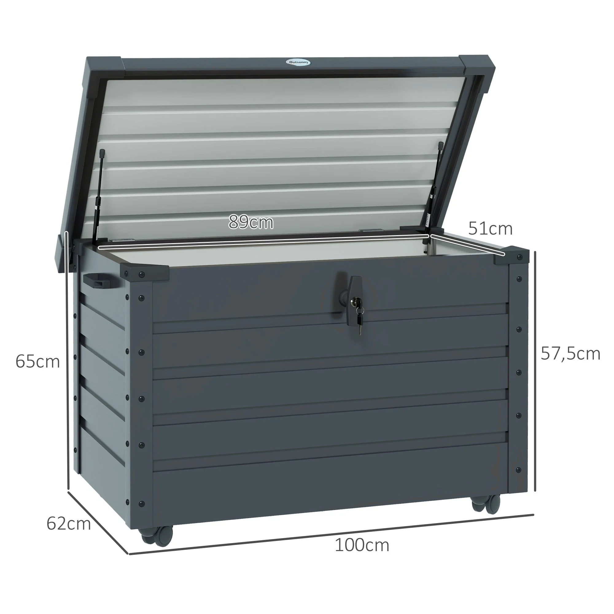 Garden Box Storage Box with Wheels, Lock, Handle Dark Grey - Image 3