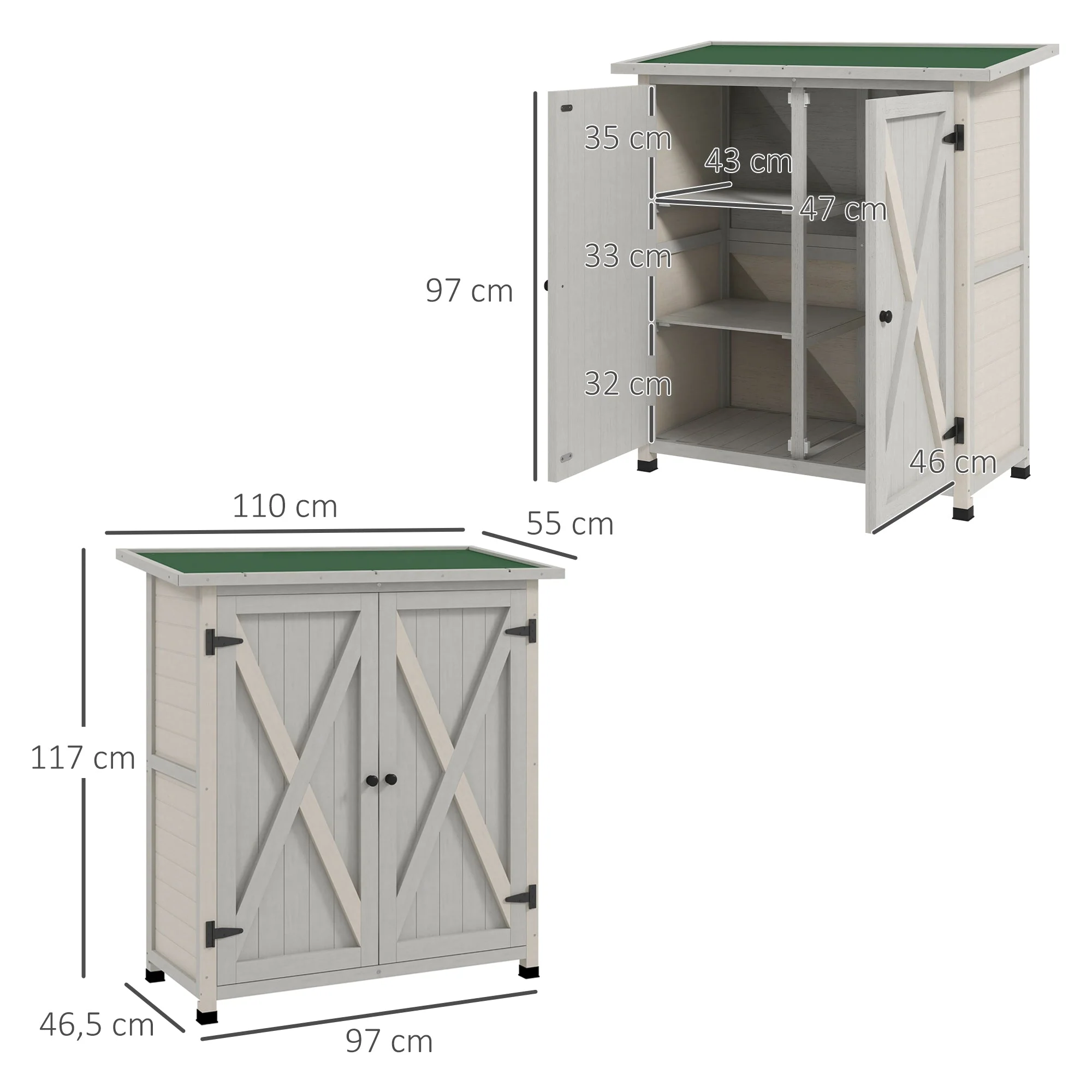 Garden Cabinet Wooden Tool Shed with 2 Doors, Light Gray - Image 3
