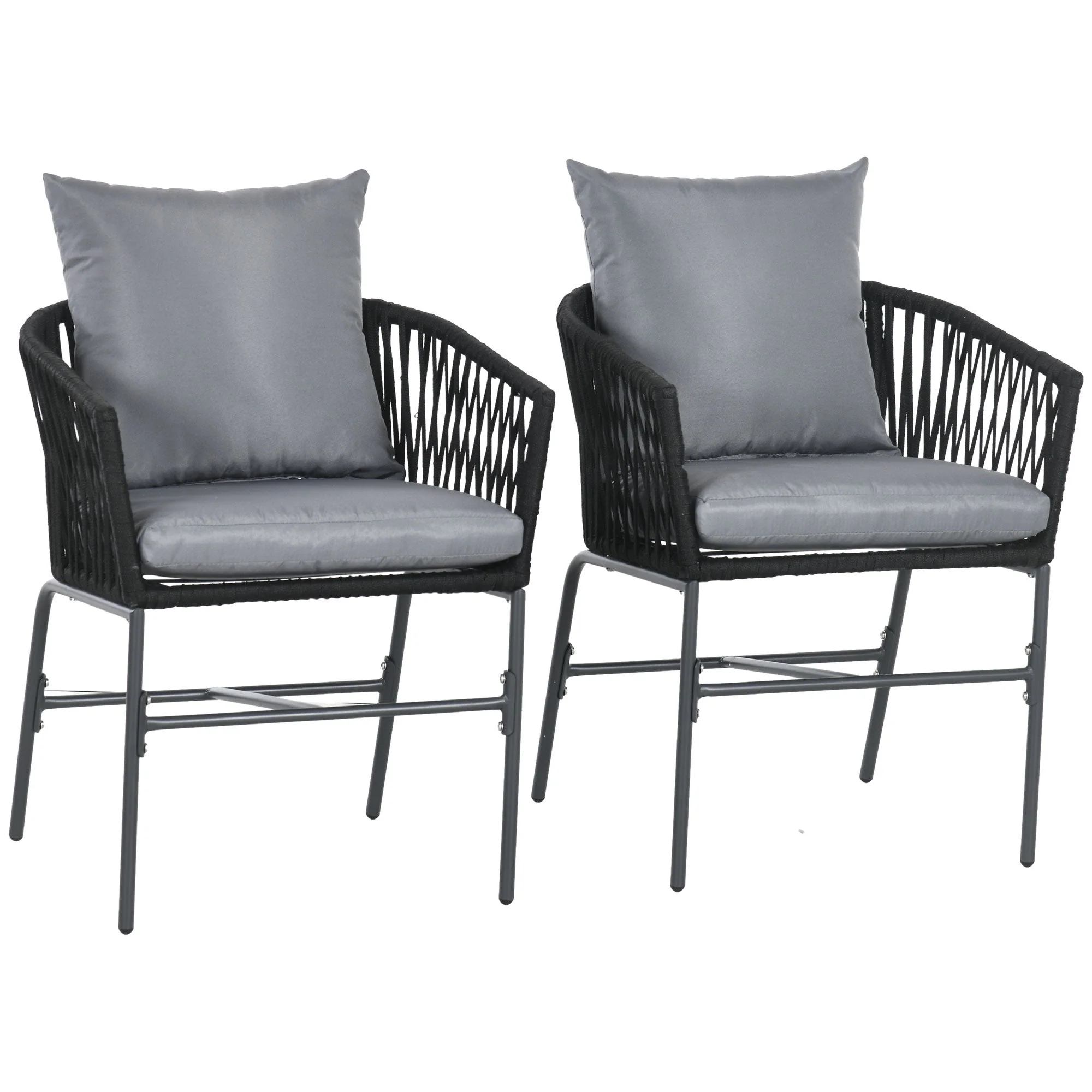 Garden Chairs Set of 2 Cushioned Boho Style Metal Frame, Black - Image 2