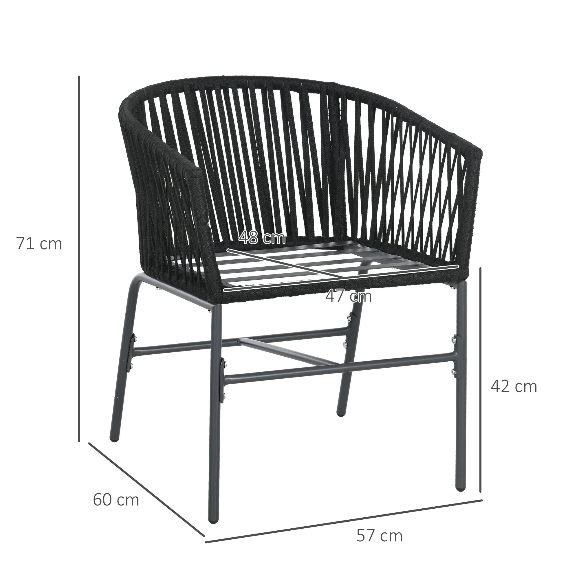 Garden Chairs Set of 2 Cushioned Boho Style Metal Frame, Black - Image 3