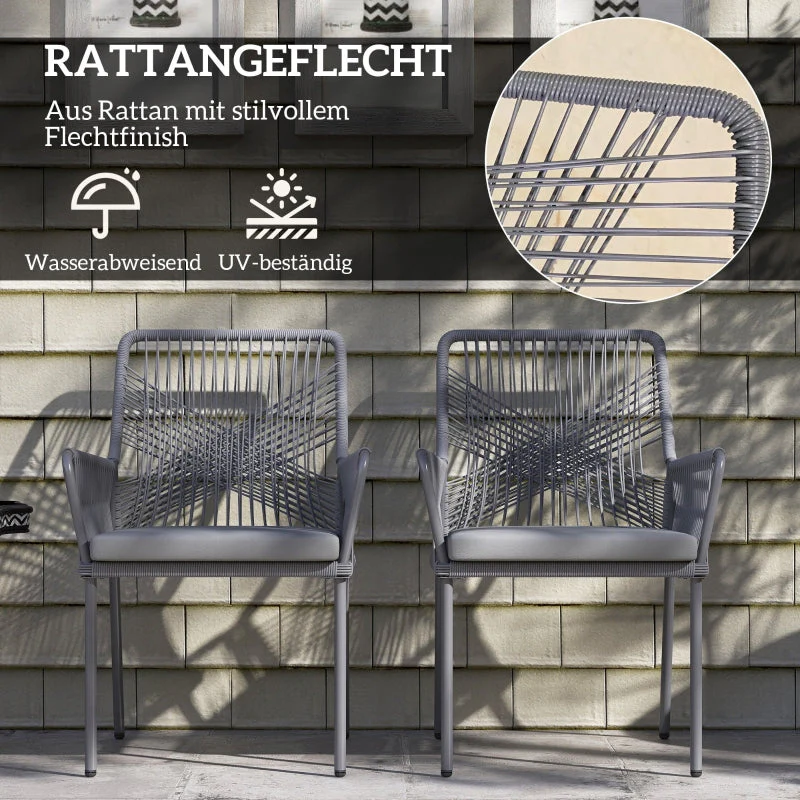 Garden Chairs, Set of 2, Rattan, Dark Grey - Image 5