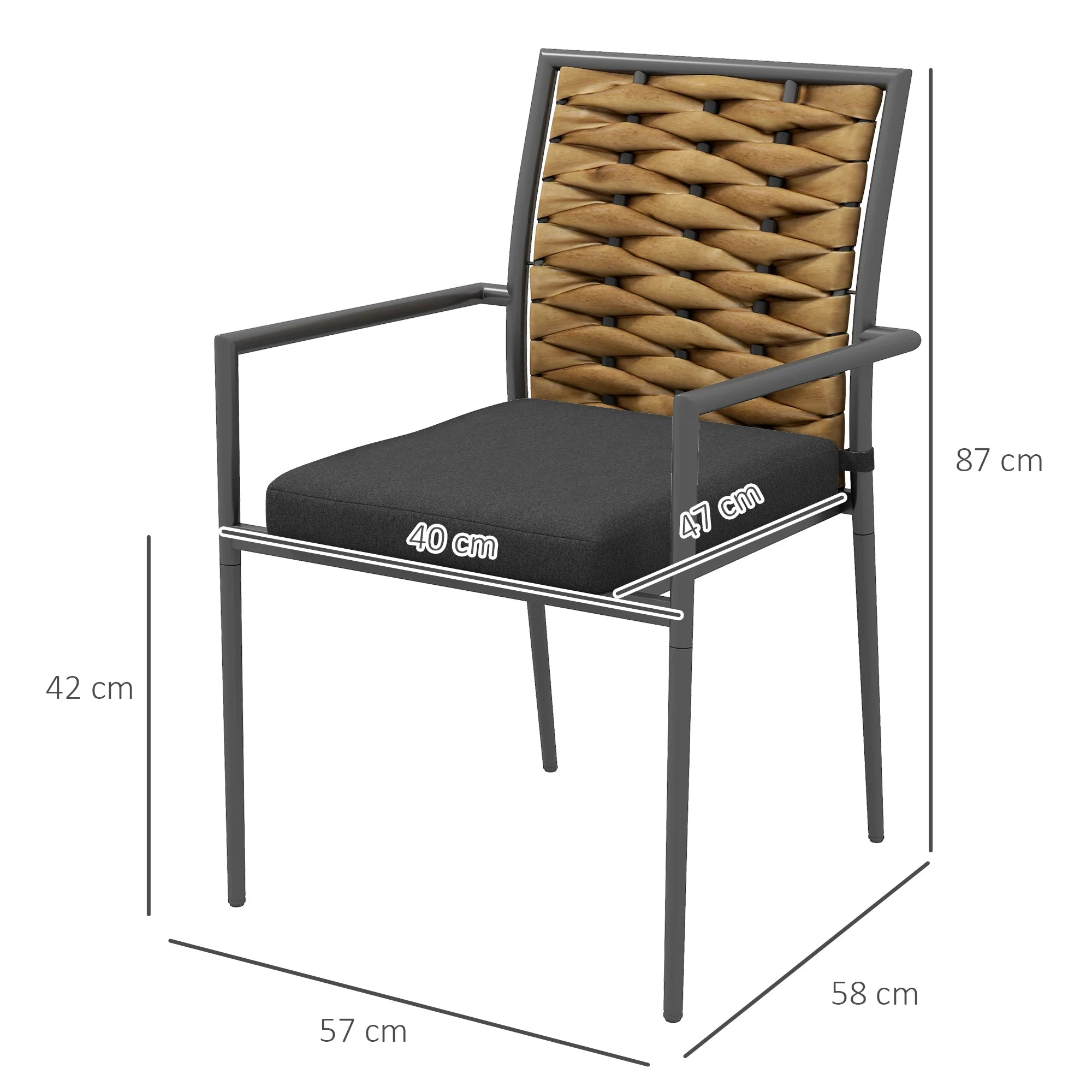 Garden Chairs, Weather-Resistant Modern Design 57x58x87cm, Black - Image 3
