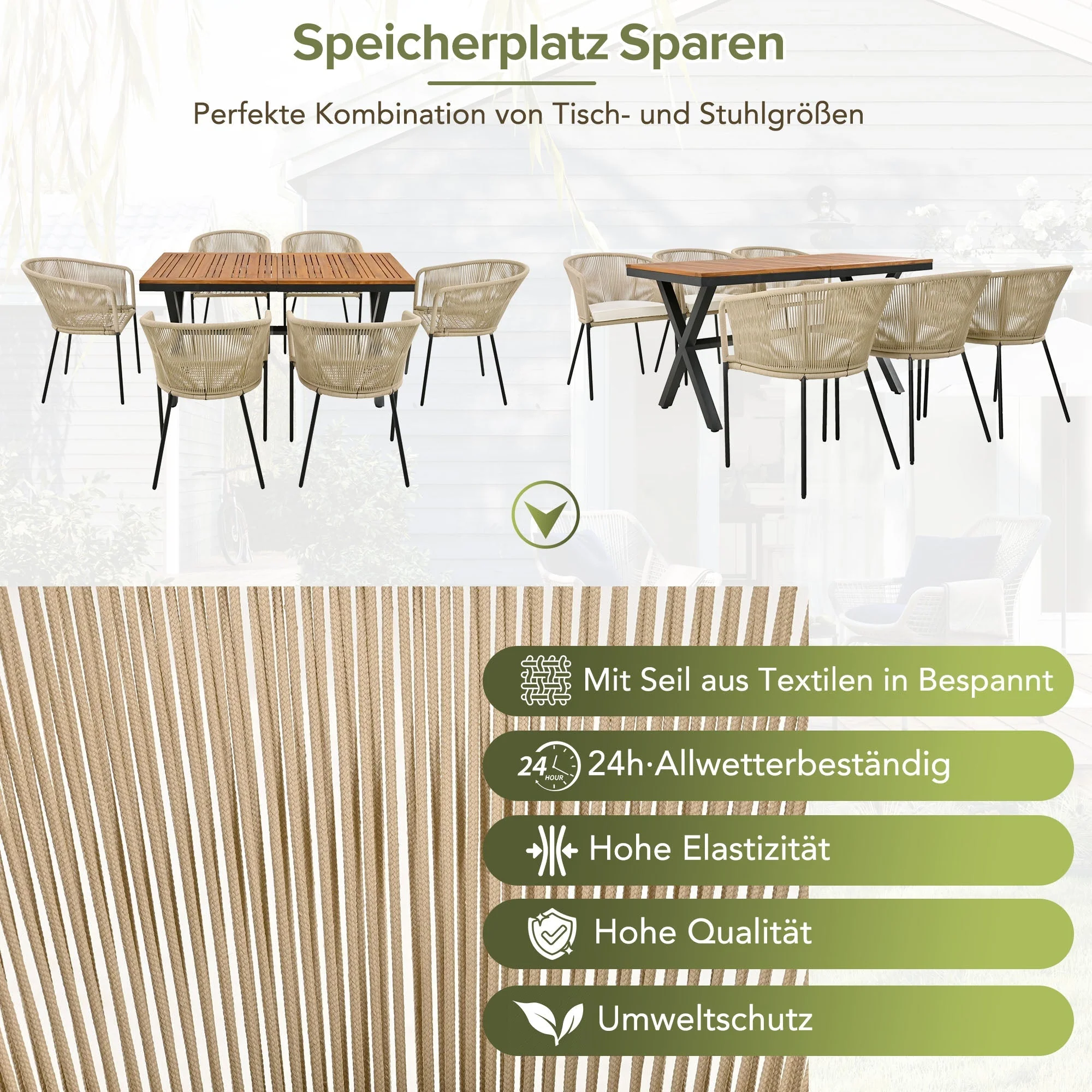 Garden Dining Set 7-Piece 6 Rope Armchairs Acacia Wood Table - Image 8