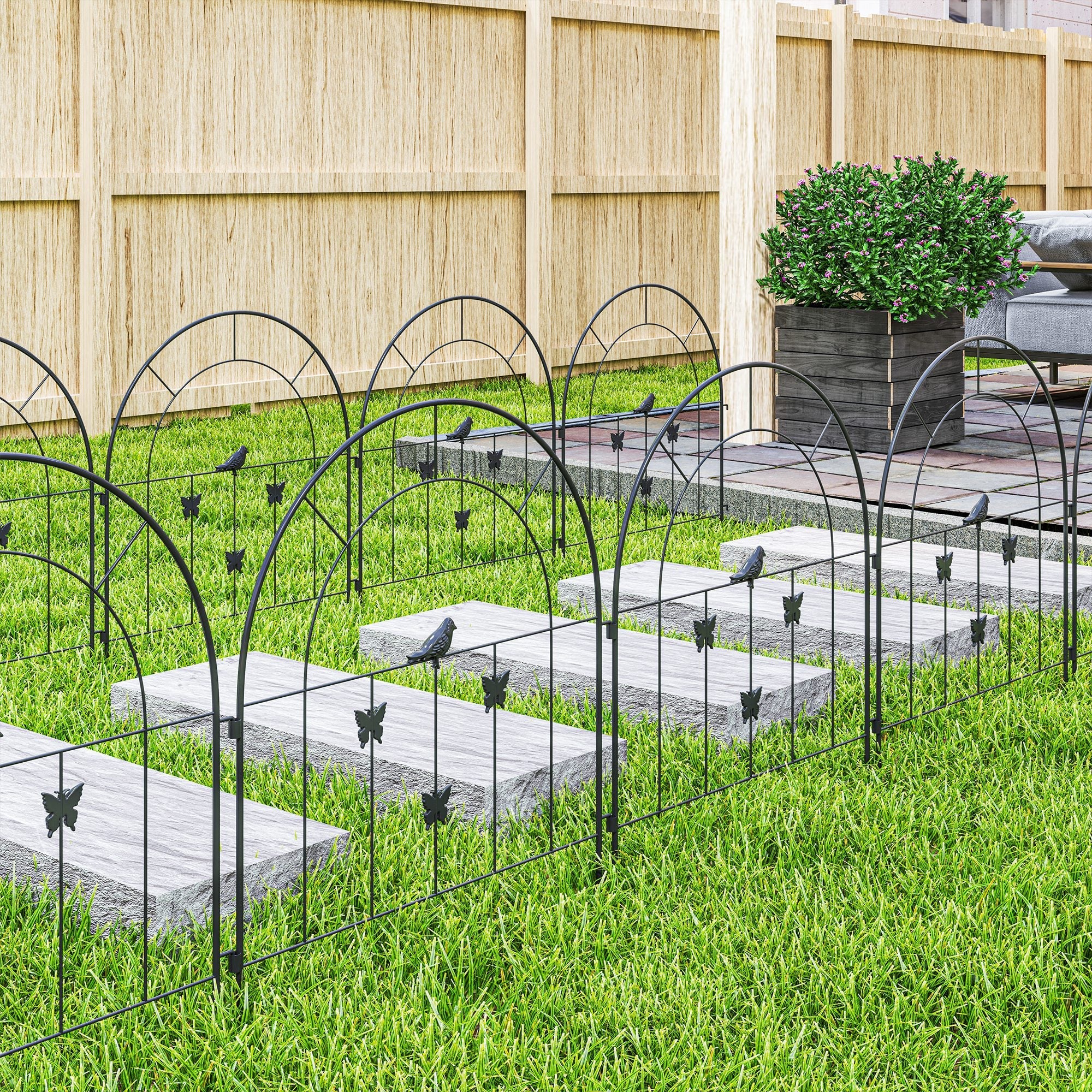 Garden Fence Set, Decorative Mesh 300x70cm Arched Top Barrier, Steel Black - Image 8