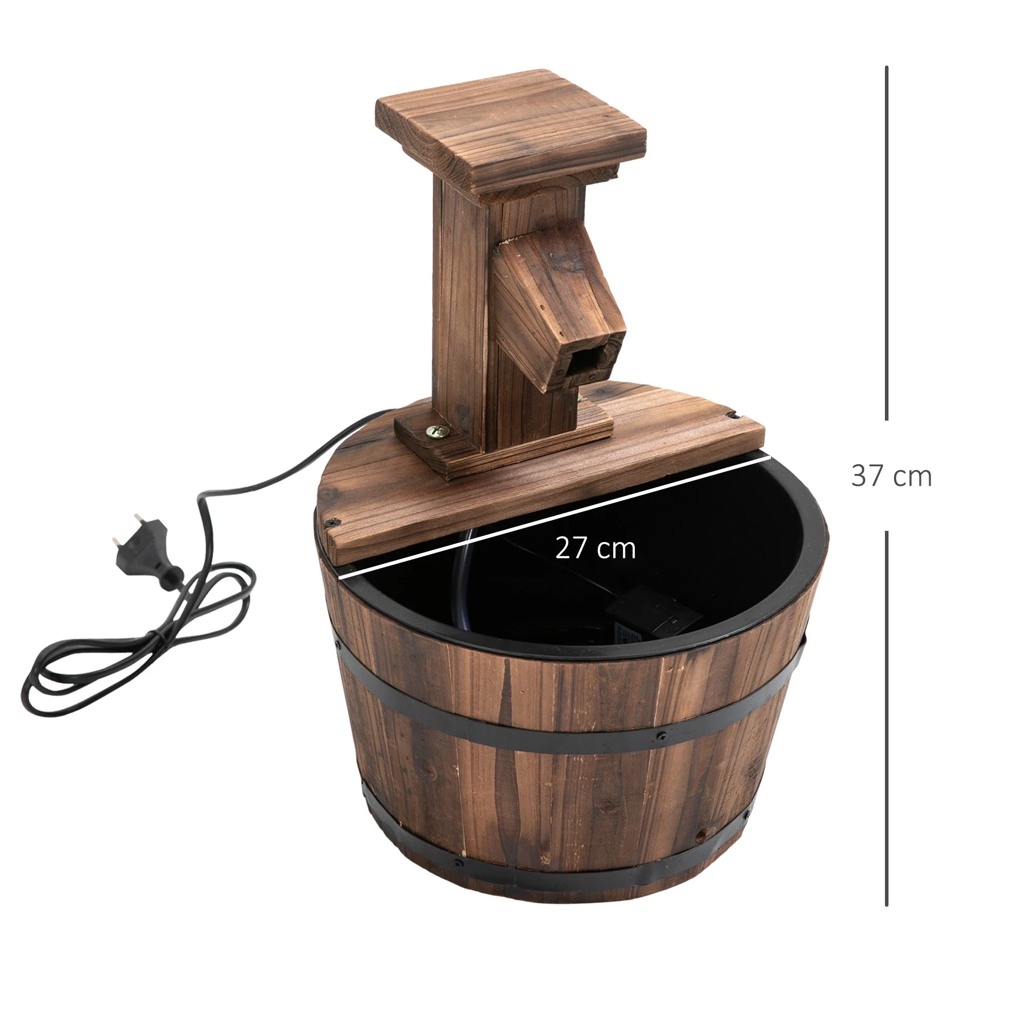 garden fountain decorative barrel waterfall fir wood and metal dark brown - Image 3