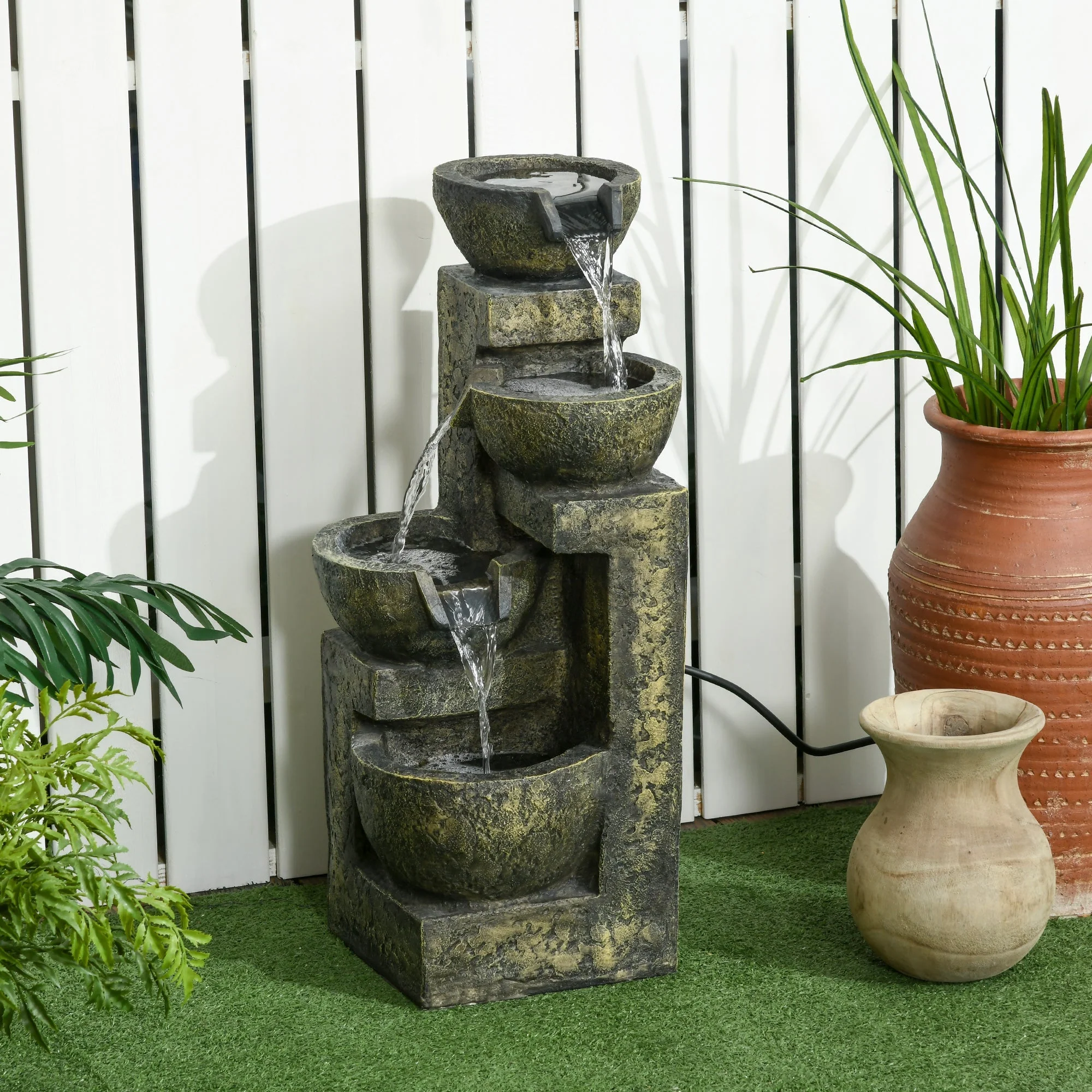 Garden Fountain with 4 Adjustable Flow Levels, Water Feature Waterfall, Synthetic Resin - Image 2