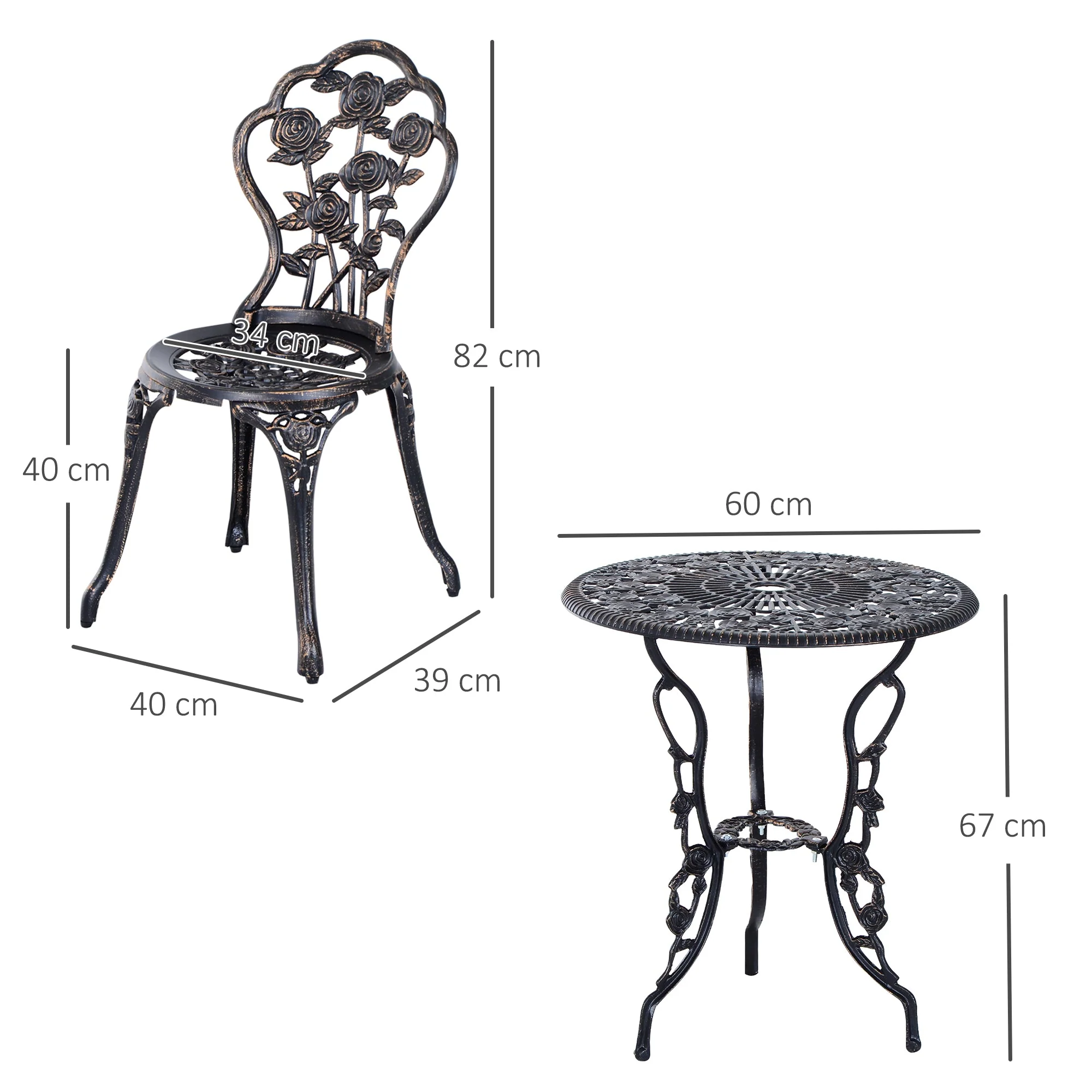 Garden Furniture Set 2-Person Balcony Table & Chair Bronze - Image 3