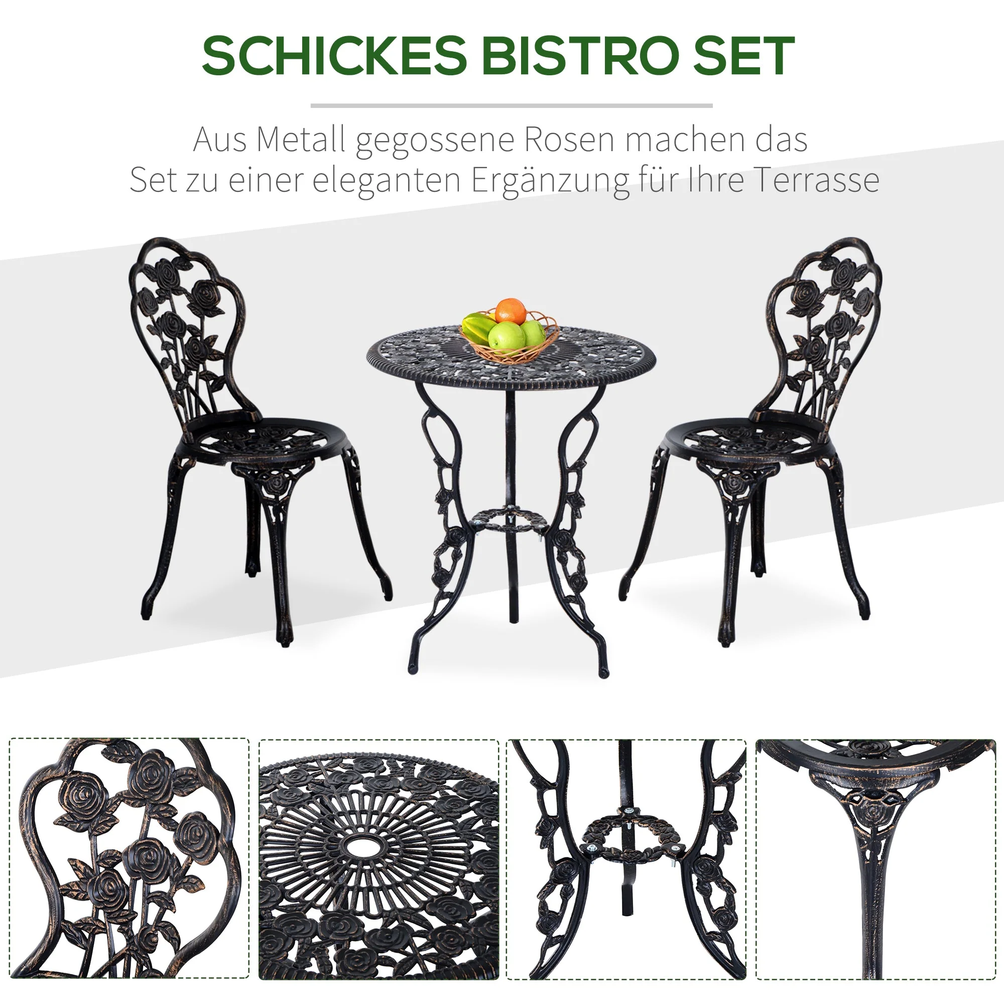 Garden Furniture Set 2-Person Balcony Table & Chair Bronze - Image 5