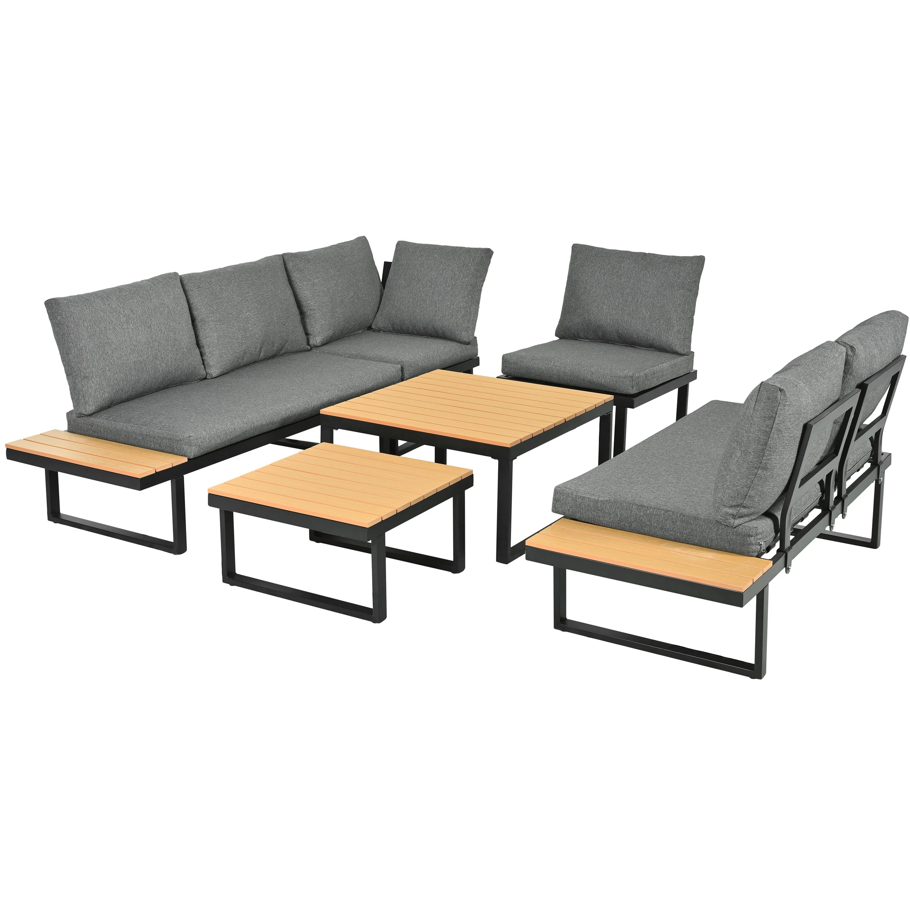Garden Furniture Set Corner Adjustable Tilt 2 Coffee Tables - Grey/Black - Image 10