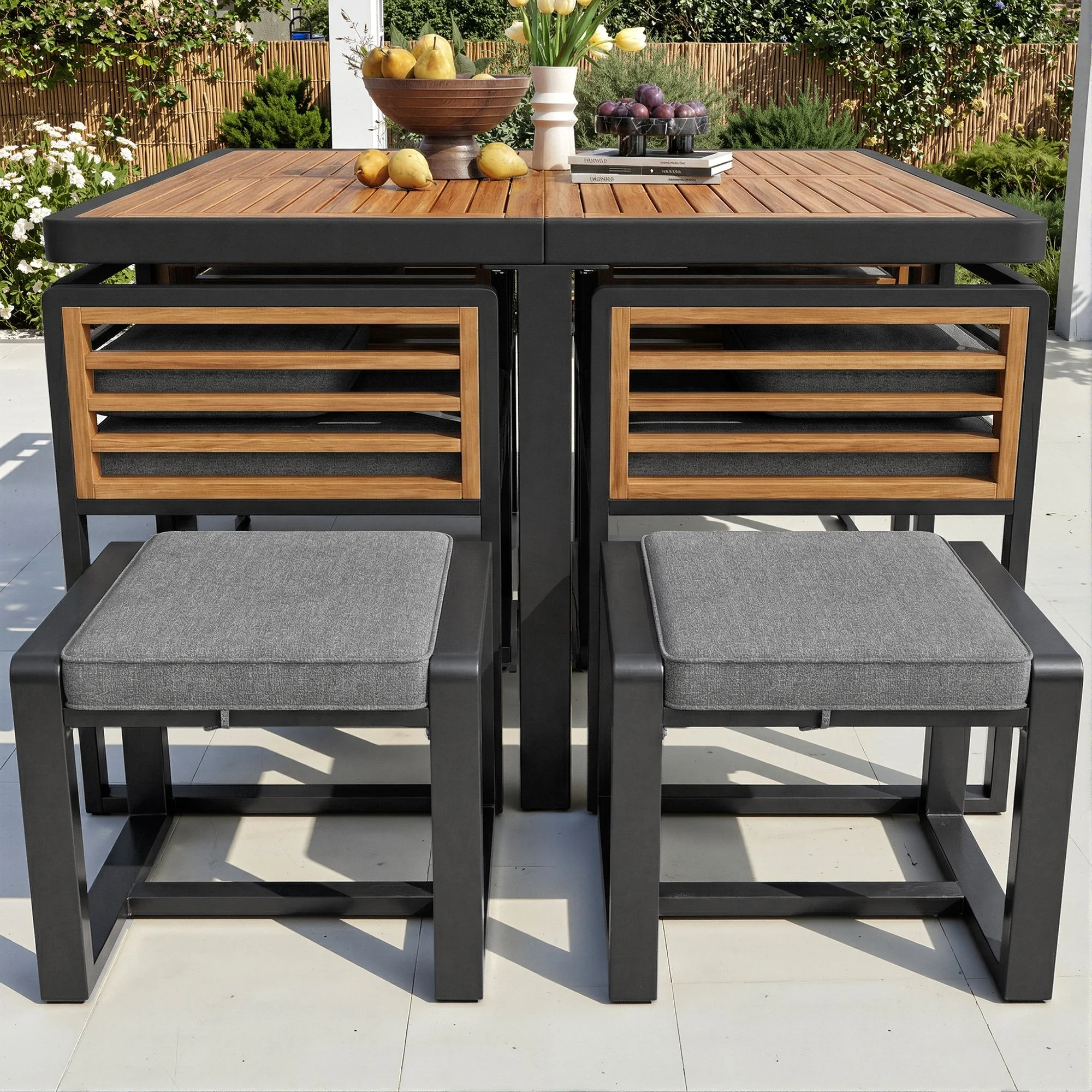 Garden Furniture Set with 12 Chairs and Dining Table, Solid Wood Tabletop - Image 3