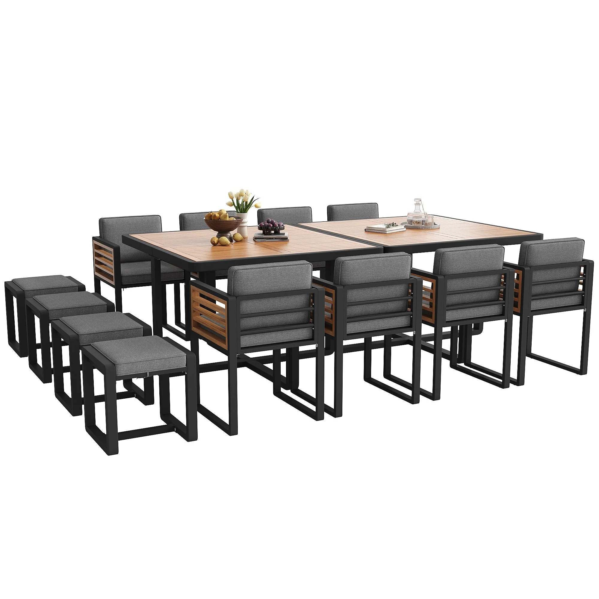 Garden Furniture Set with 12 Chairs and Dining Table, Solid Wood Tabletop - Image 9