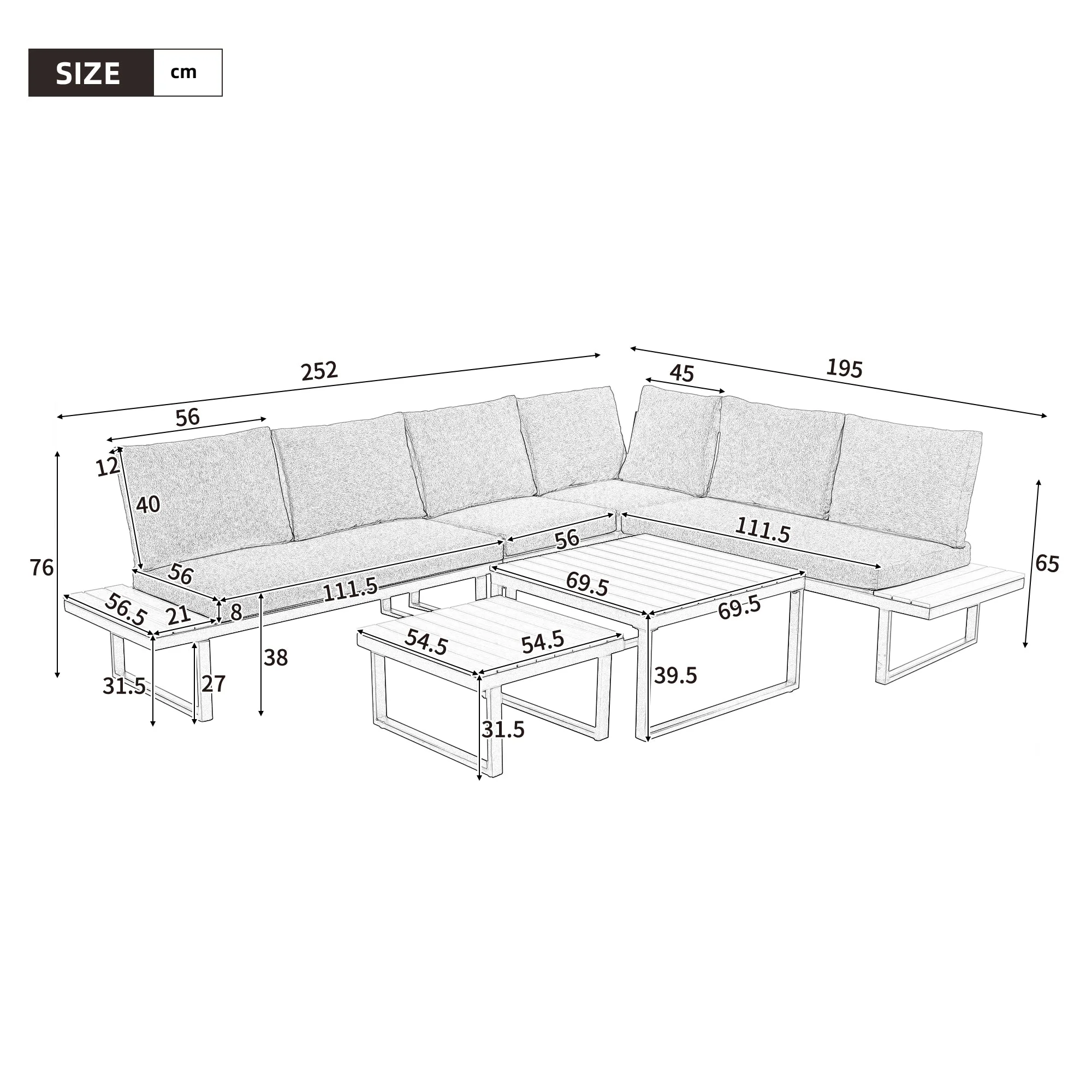 Garden Furniture Set with Adjustable Tilt and Two Coffee Tables, Beige and Khaki - Image 4