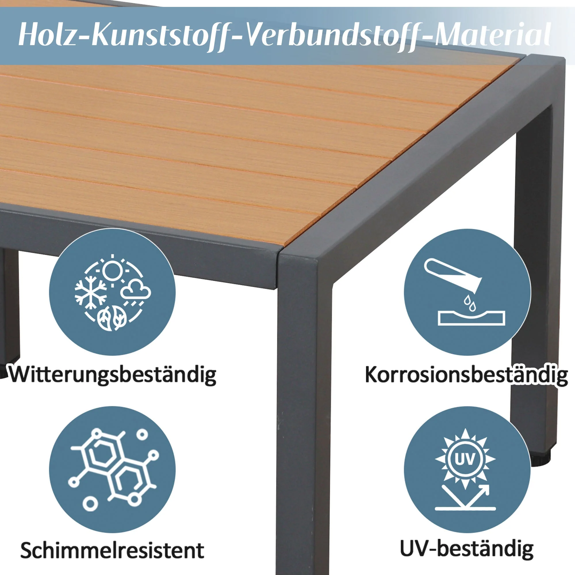 Garden Furniture Set with Sofa and Multi-functional Tables, Galvanized Steel and Wood-look Plastic, Grey and Black - Image 8