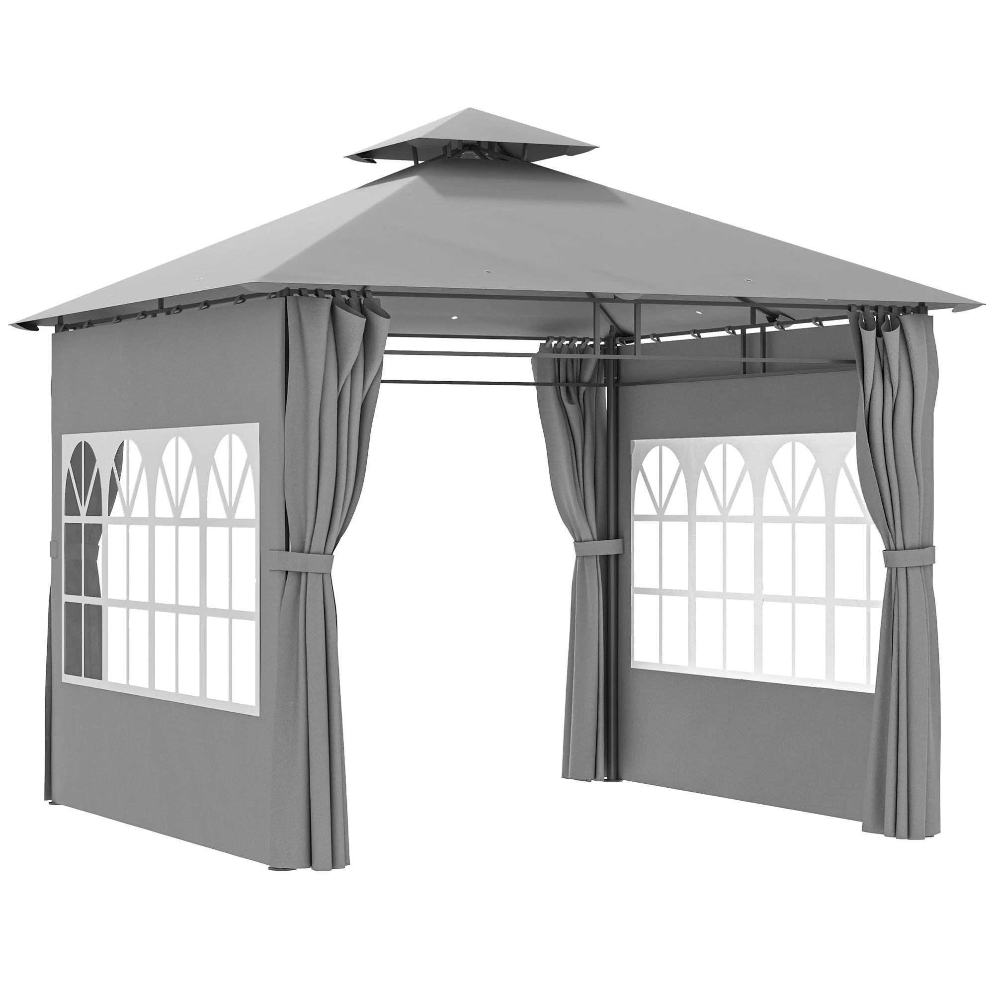 Garden Gazebo 3x3m Double Roof with Sidewalls, Light Grey - Image 2