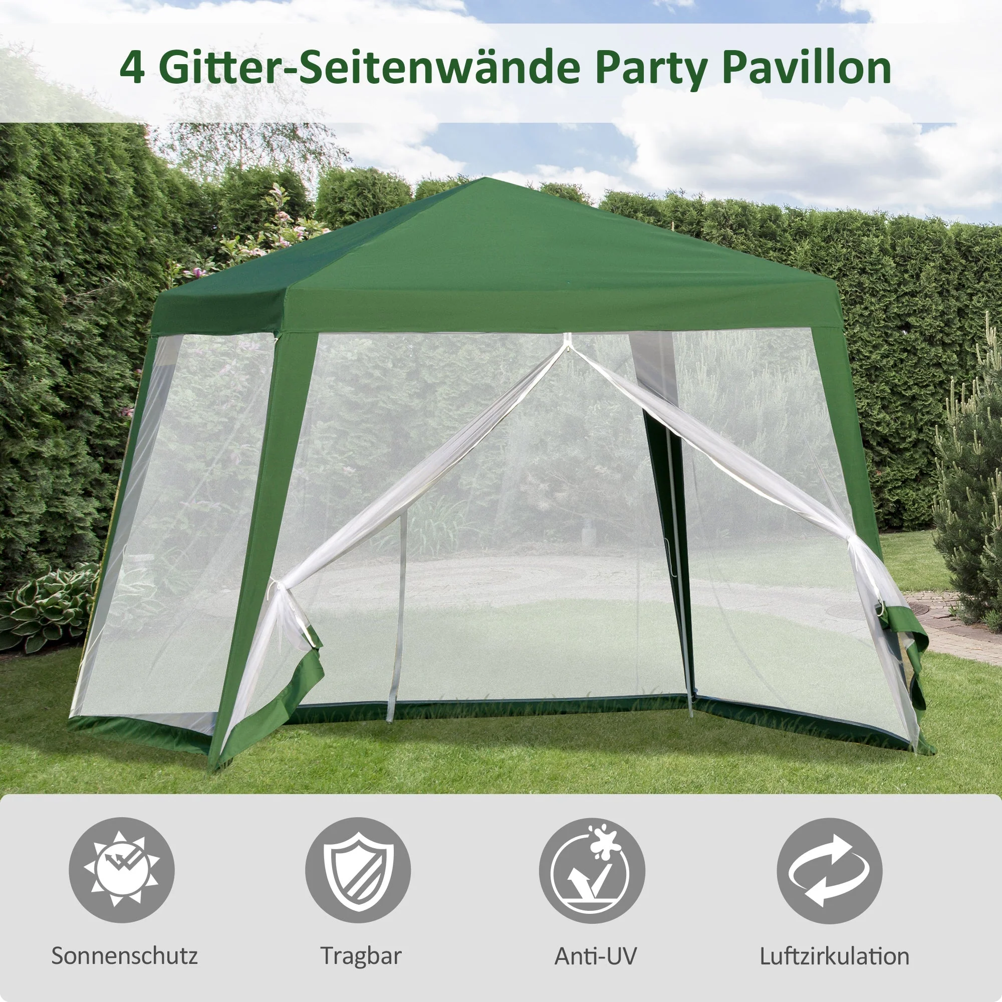 Garden Gazebo Marquee 3x3 m Weatherproof Mosquito Net, Metal & Polyester, Green - Image 4
