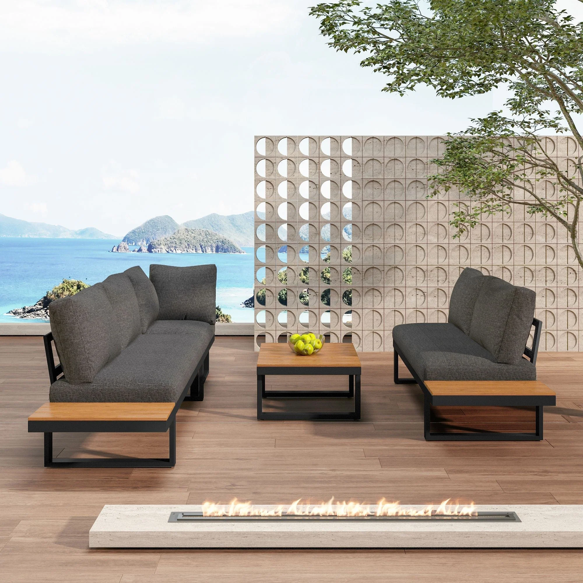 Garden Leisure Set Corner Adjustable Recliner Coffee Table - Grey/Black - Image 2