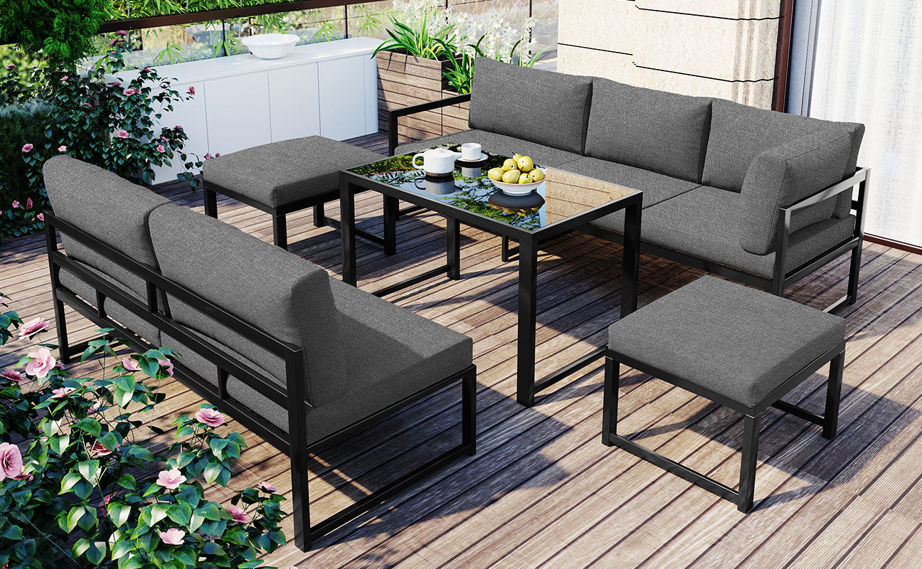 Garden Lounge Chair Set Aluminum 4-Way Reclining Adjustable Backrest with Cushions - Grey - Image 4