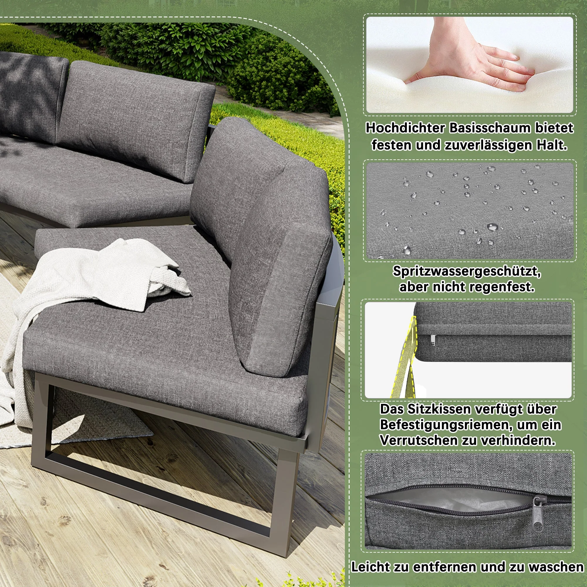Garden Lounge Set 4-6 Seater Adjustable Legs Round Sofa - Grey - Image 8