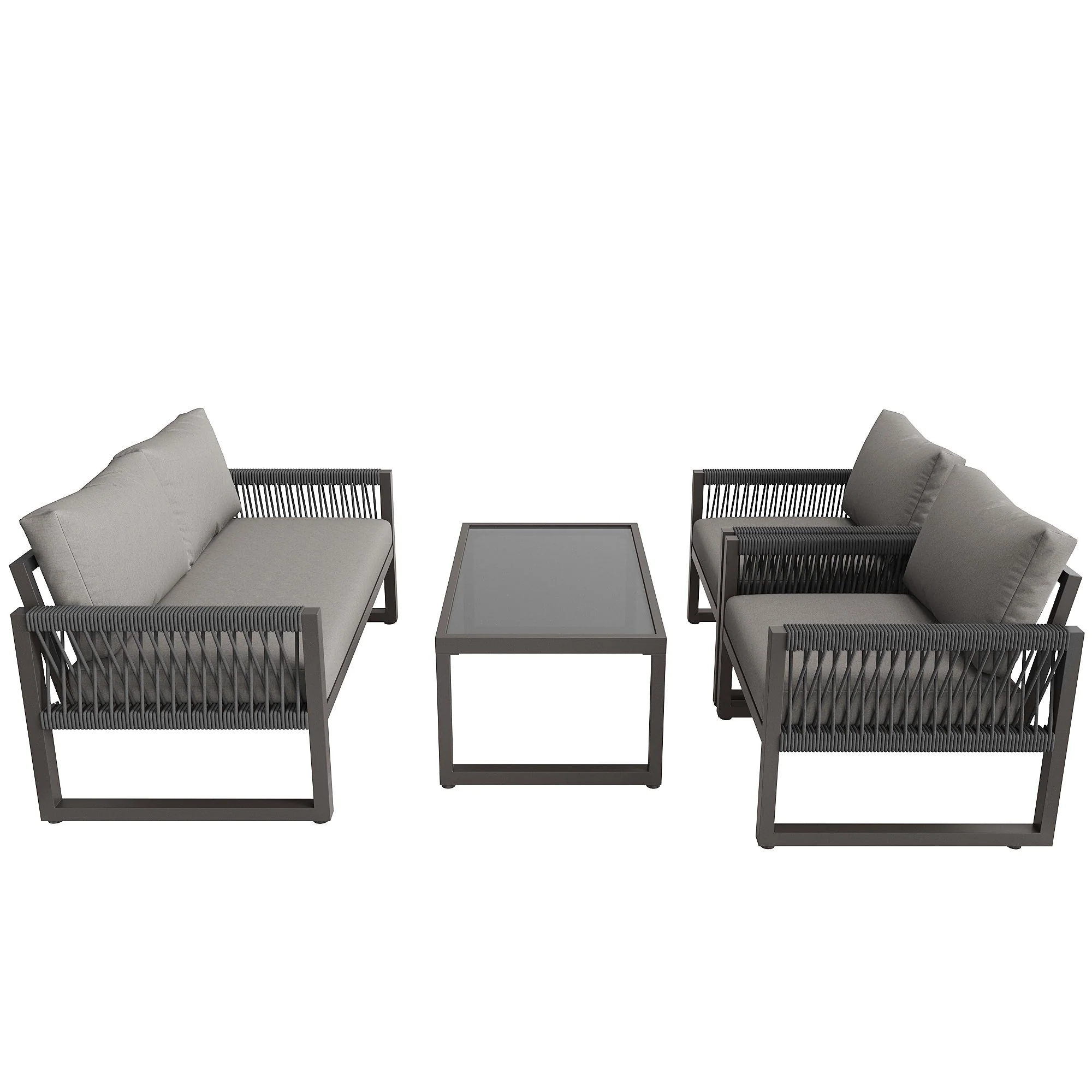 Garden Lounge Set 4-Piece Rope Glass Top - Grey - Image 10