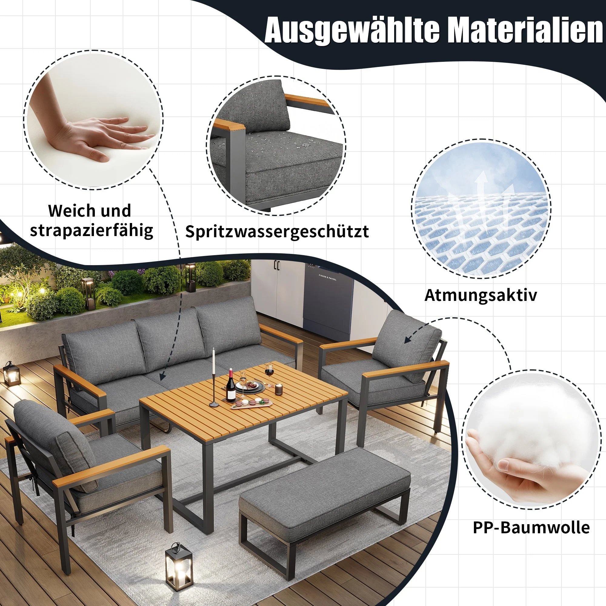 Garden Lounge Set for 6-7 People, Weatherproof Seating Group, Galvanized Iron Frame - Image 8
