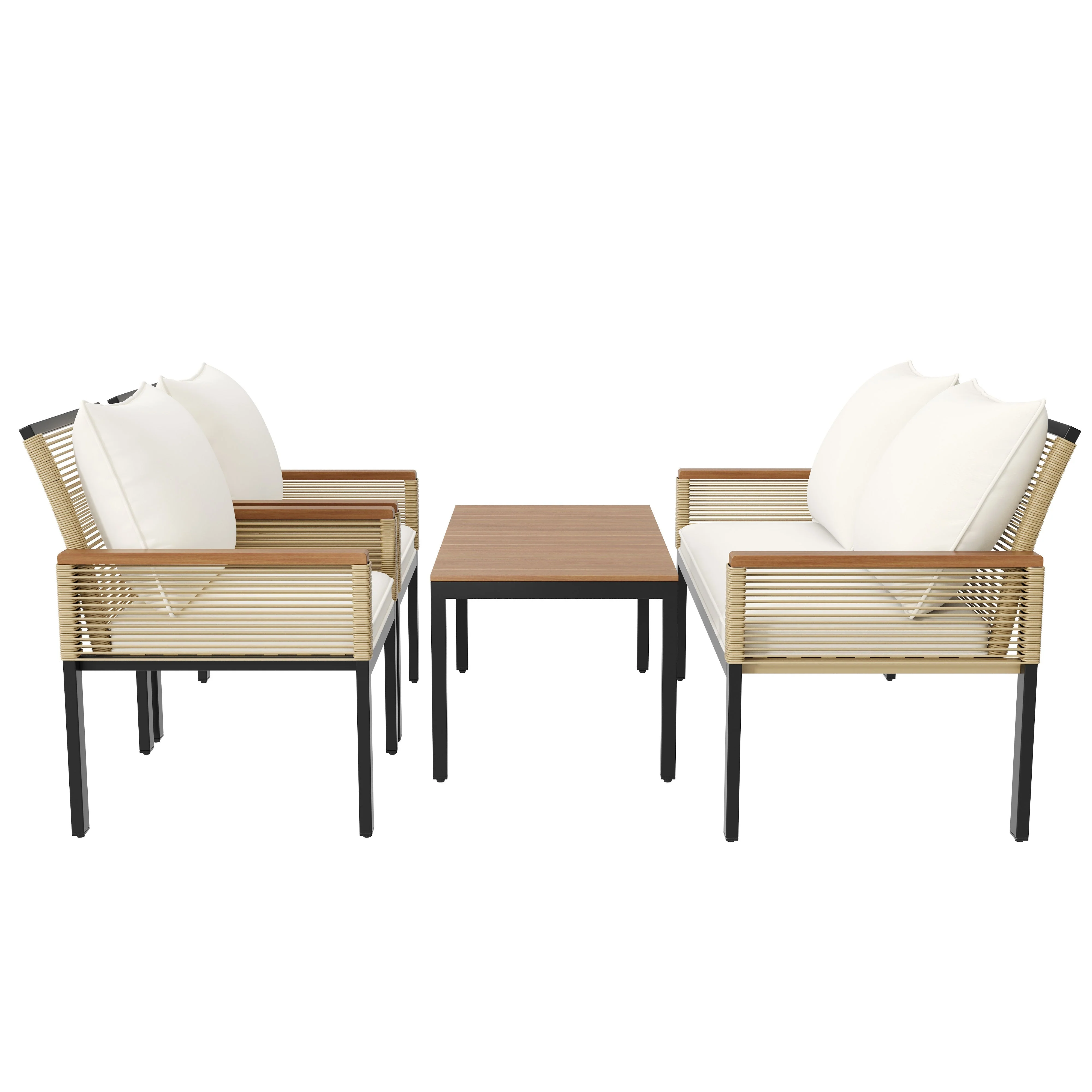 Garden Lounge Set with Double Sofa and 2 Armchairs, Rattan Beige - Image 10