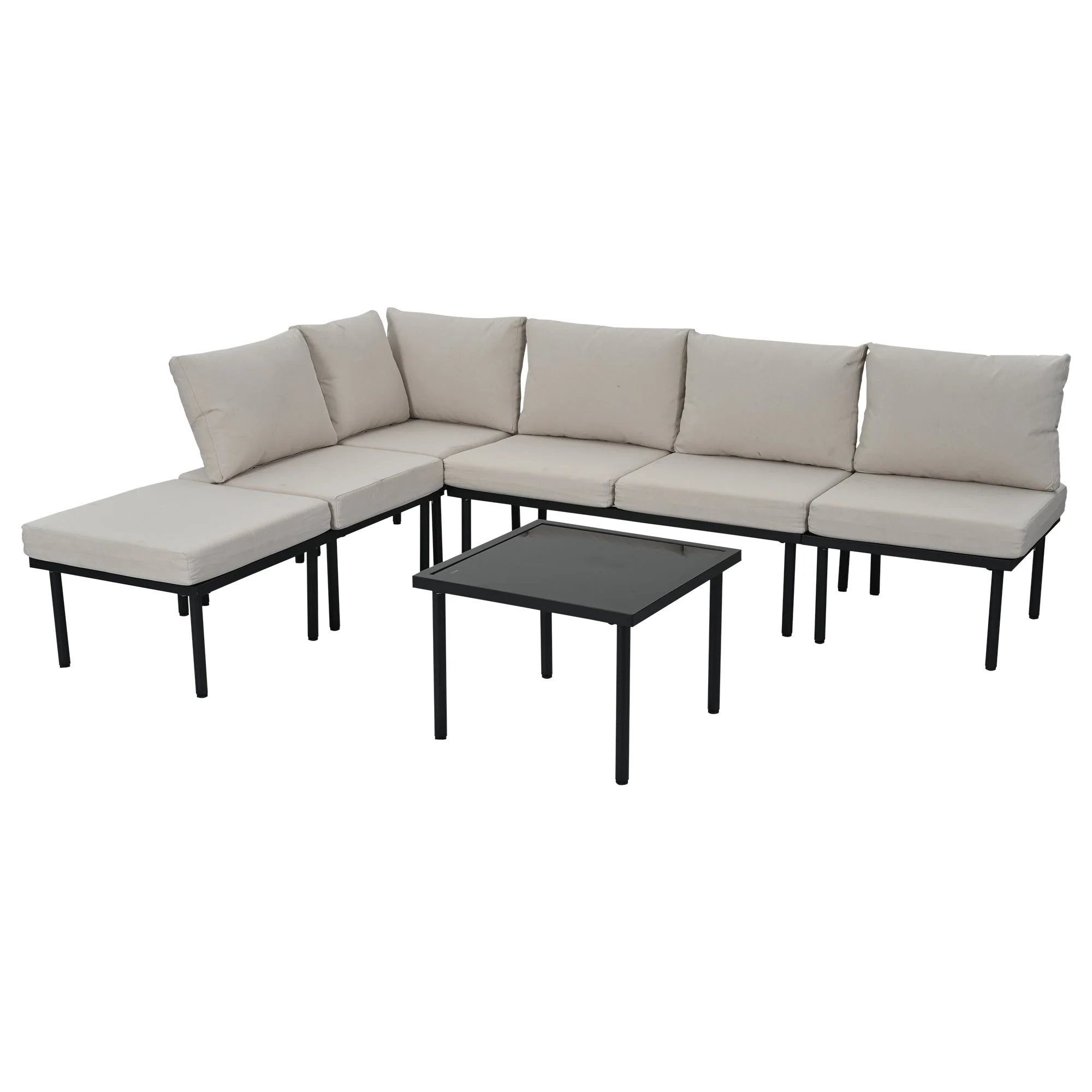 Garden Lounge Set with Galvanized Iron Frame, 6-Piece, Rope Furniture, Beige - Image 8