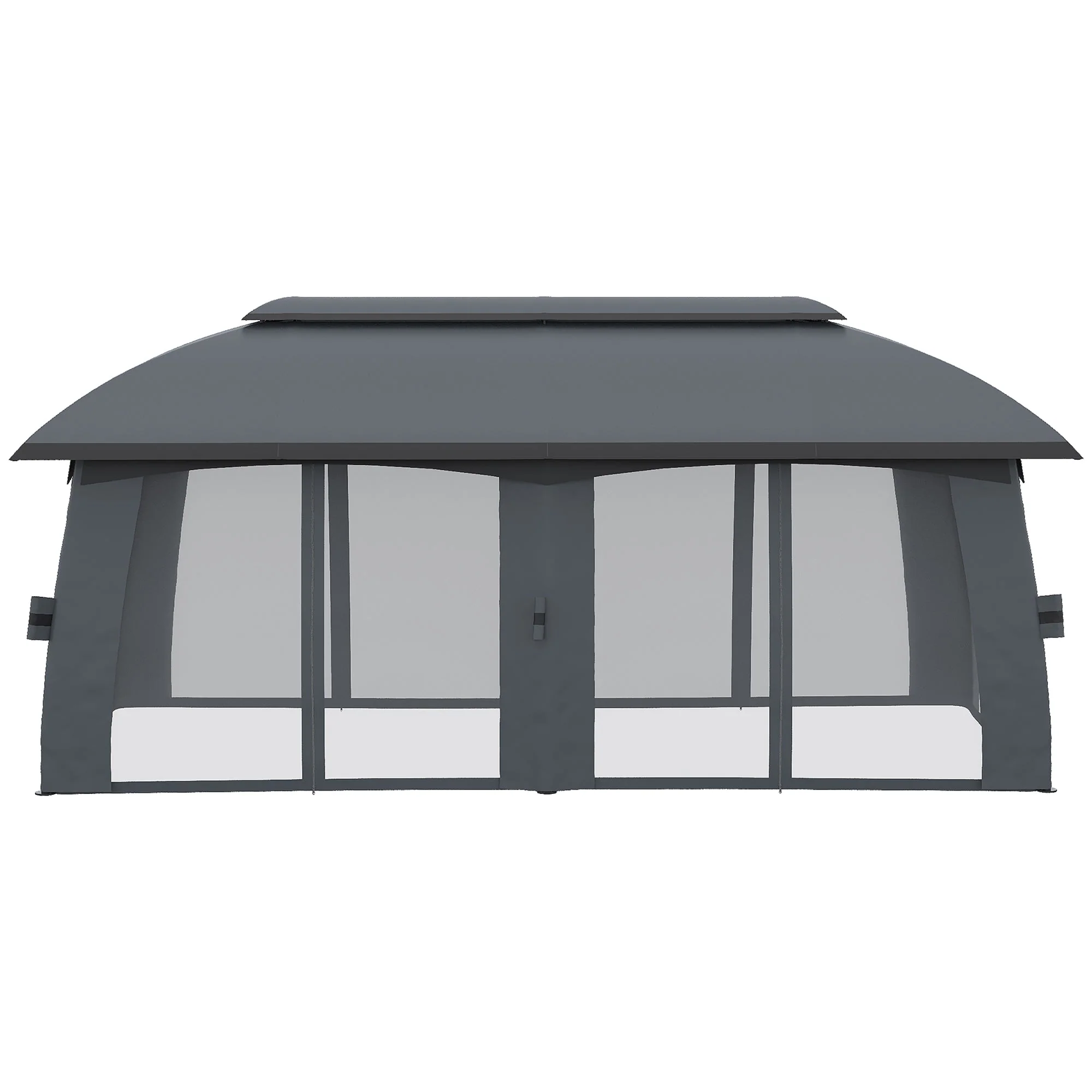 Garden Pavilion Party Tent Double Roof and Sidewalls Fly Nets Galvanized Metal Dark Grey - Image 7