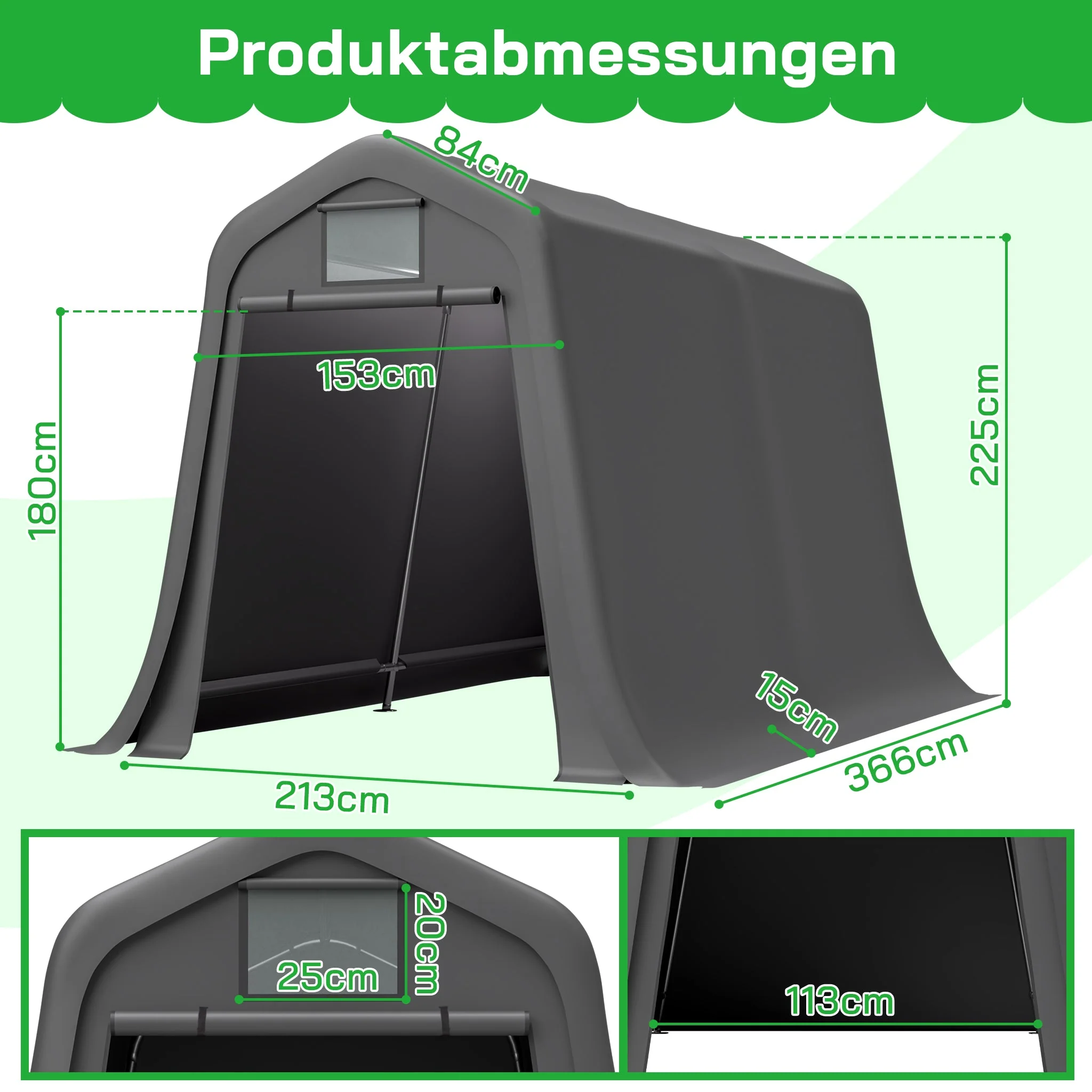 Garden Shed 366x213x225cm Pitched Roof Waterproof UV/Wind Resistant - PE - Image 2