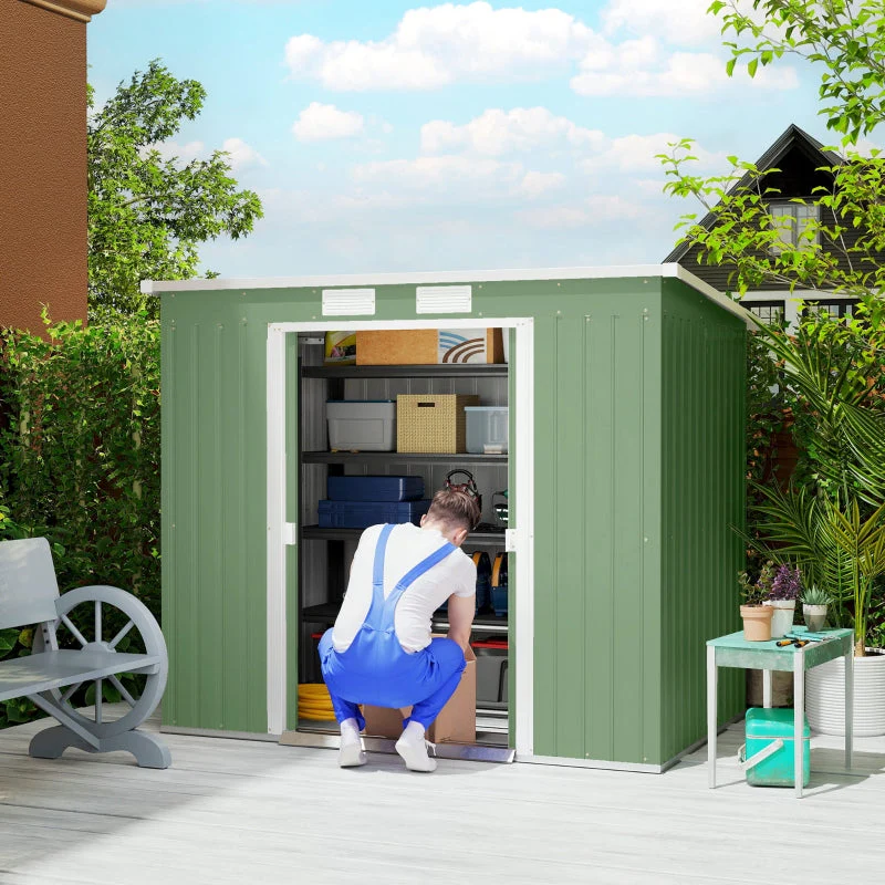 Garden Shed 7x4ft Galvanised Steel with Foundation Kit Green - Image 3