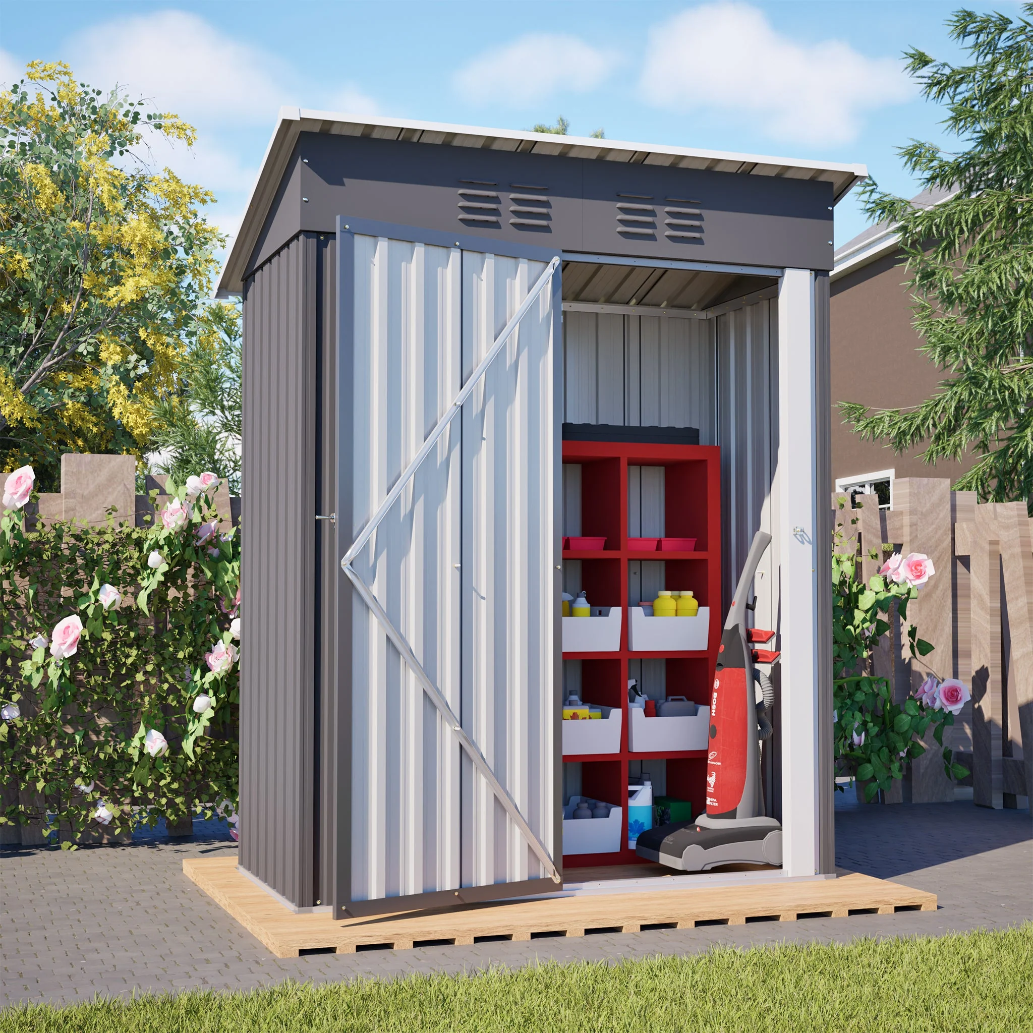 Garden Shed Flat Roof Lockable 152x84x182 cm - Dark Grey - Image 10