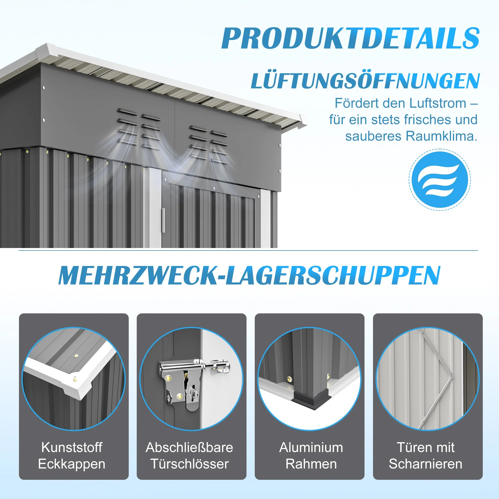 Garden Shed Flat Roof Lockable 152x84x182 cm - Dark Grey - Image 3