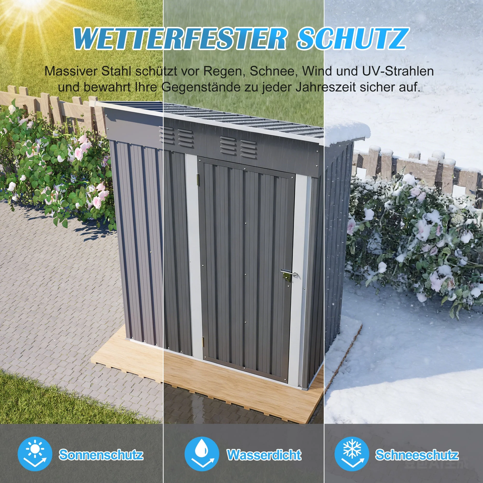 Garden Shed Flat Roof Lockable 152x84x182 cm - Dark Grey - Image 4