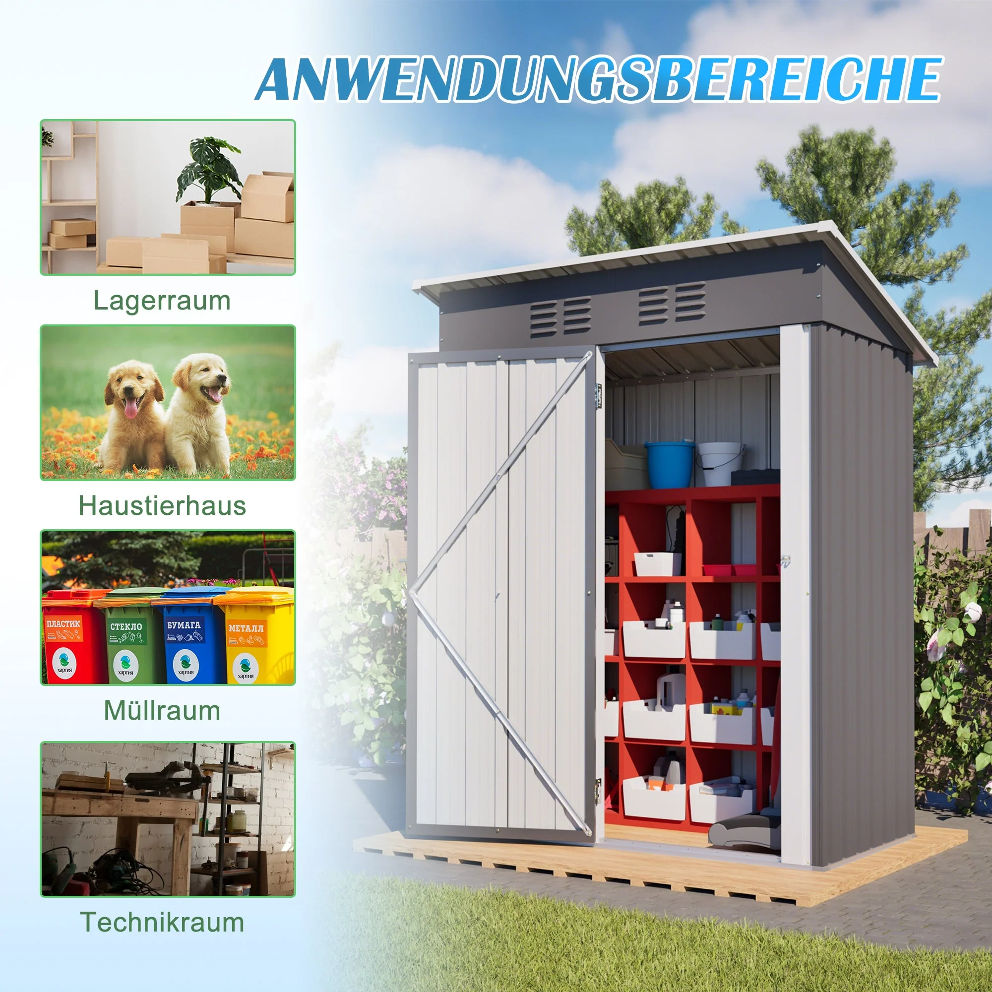 Garden Shed Flat Roof Lockable 152x84x182 cm - Dark Grey - Image 6