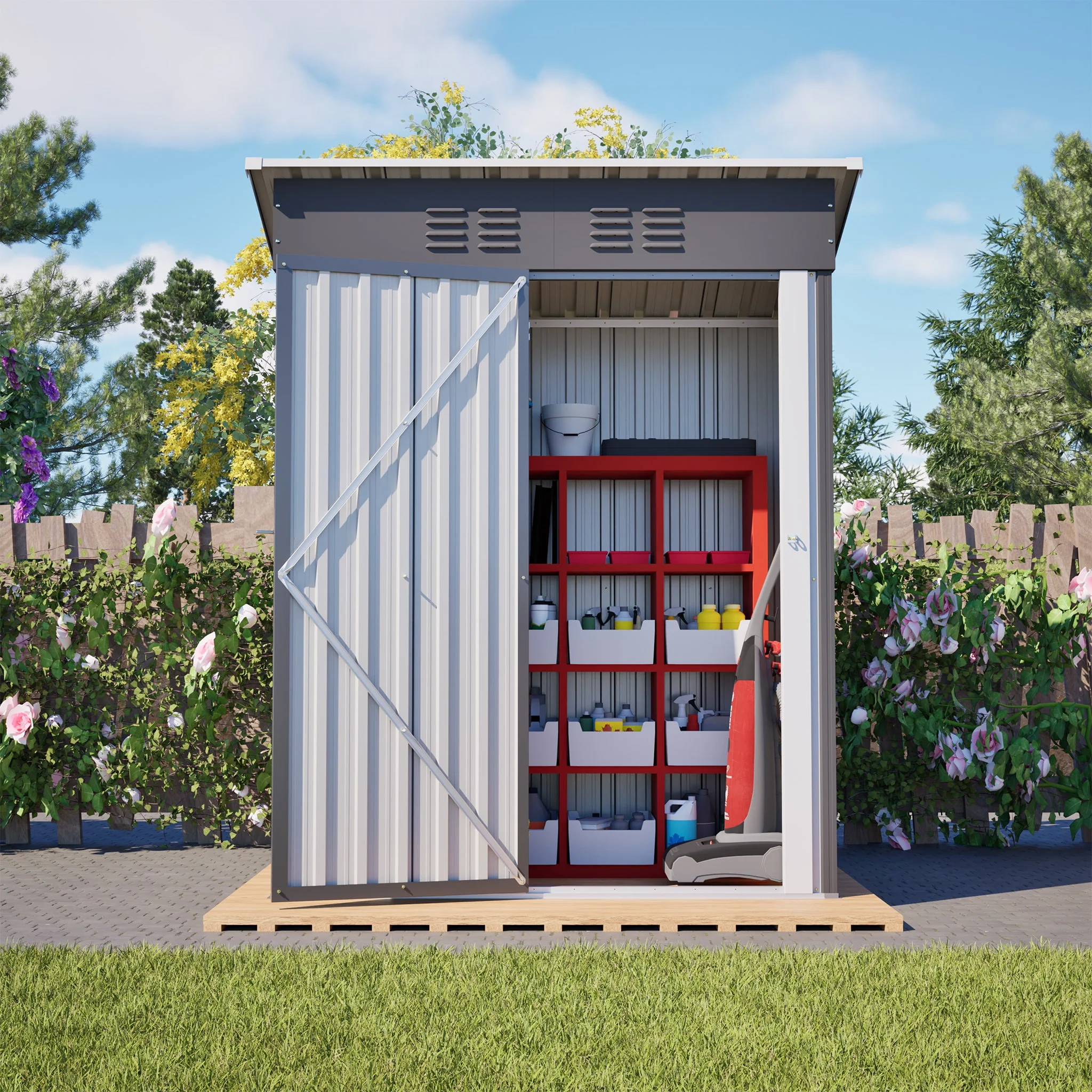 Garden Shed Flat Roof Lockable 152x84x182 cm - Dark Grey - Image 7