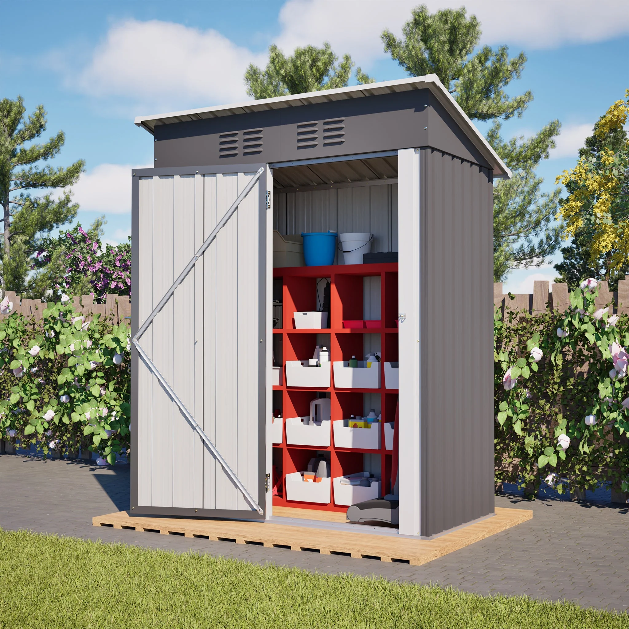 Garden Shed Flat Roof Lockable 152x84x182 cm - Dark Grey - Image 9